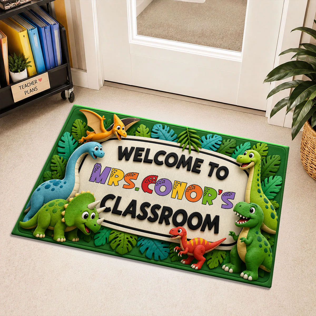 Kids Safari Dinosaur Welcome To Classroom - Personalized Doormat - Back To School Gift For Teachers, Classroom Decors