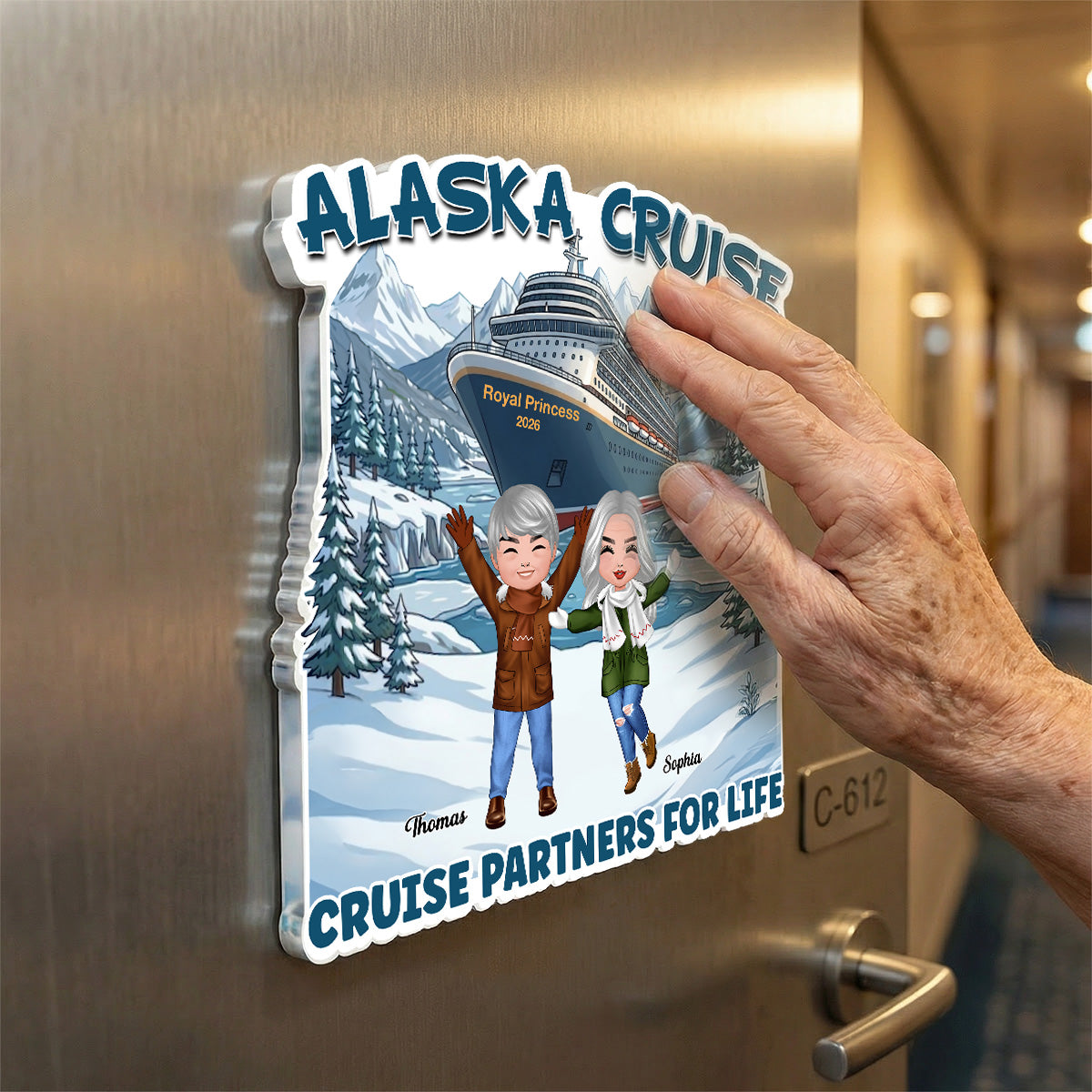 Alaska Cruise Happy Family - Personalized Cruise Cabin Door Magnet - Family Cruise Trip Keepsake