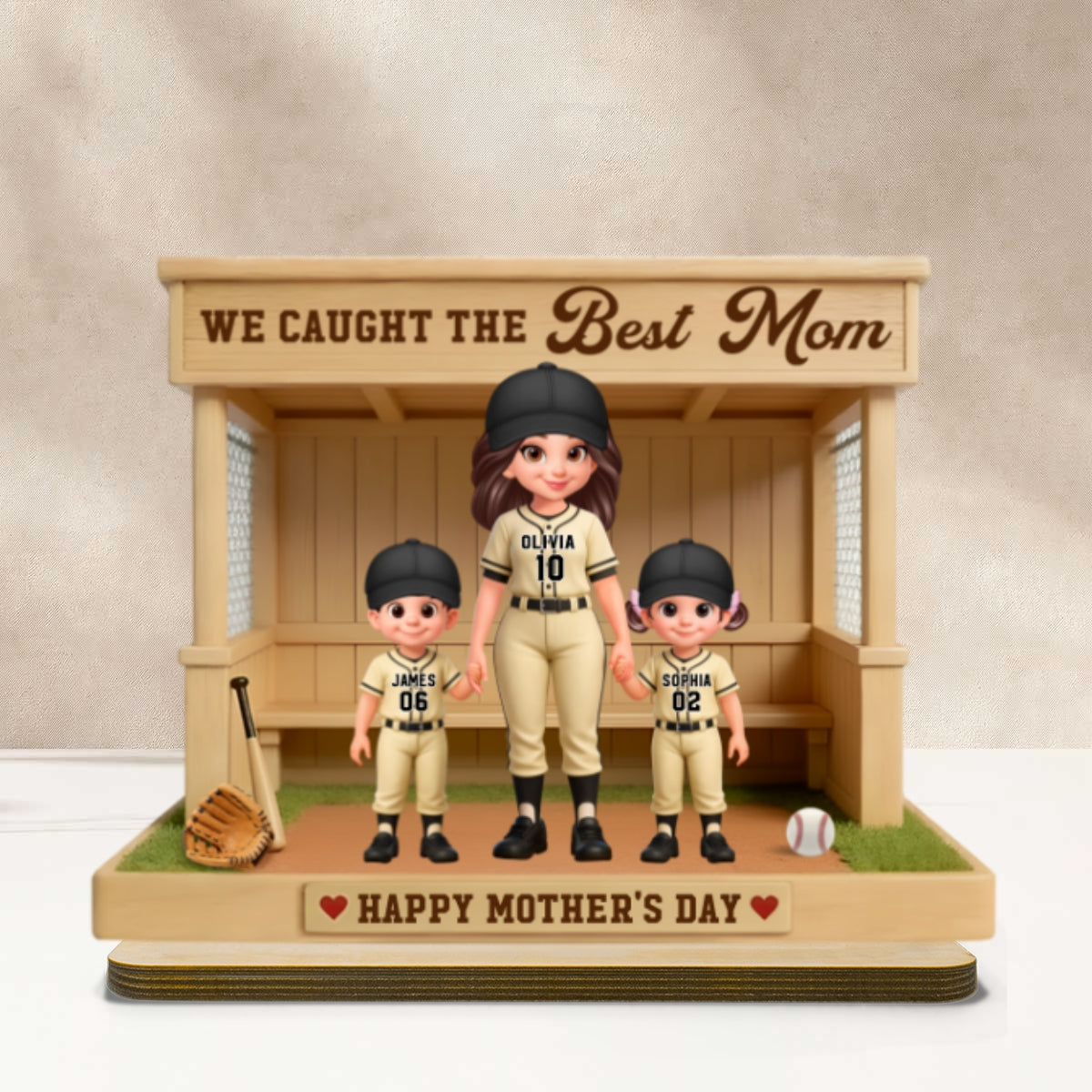 Eternal Love We Caught The Best Mom Happy Mother's Day - Personalized 2-Layered Wooden Plaque - Mother's Day Gift For Baseball Softball Mom