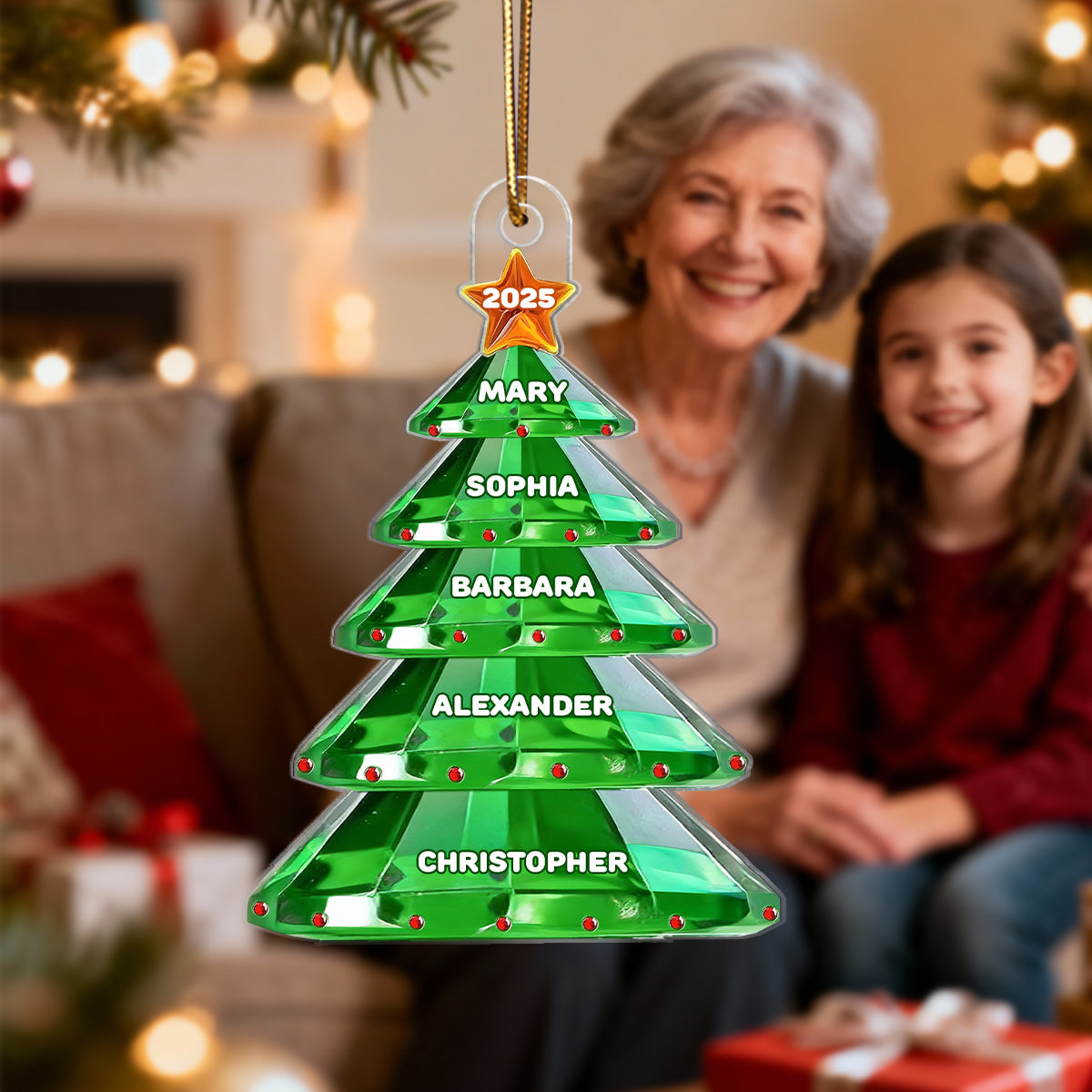 3D Crystal Effect Christmas Tree Family Names - Personalized Acrylic Ornament
