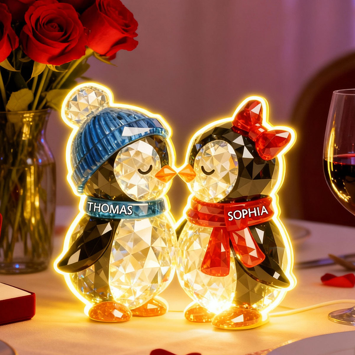 Penguin Couple Eternal Love - Personalized Light Box - Gift for Him, Gift for Her