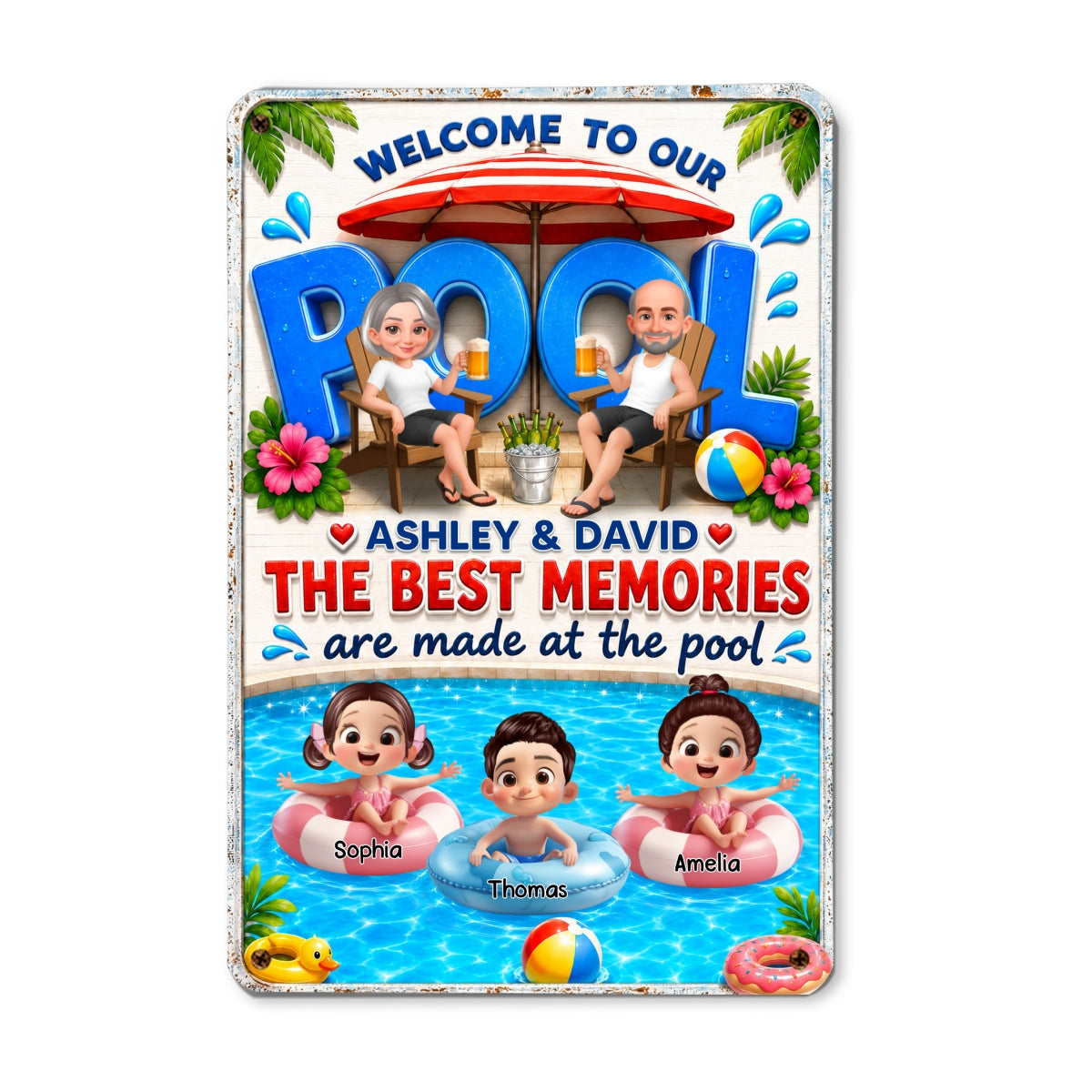 The Best Memories Are Made At The Pool - Personalized Metal Sign - Gift For Grandparents, Summer Decorations
