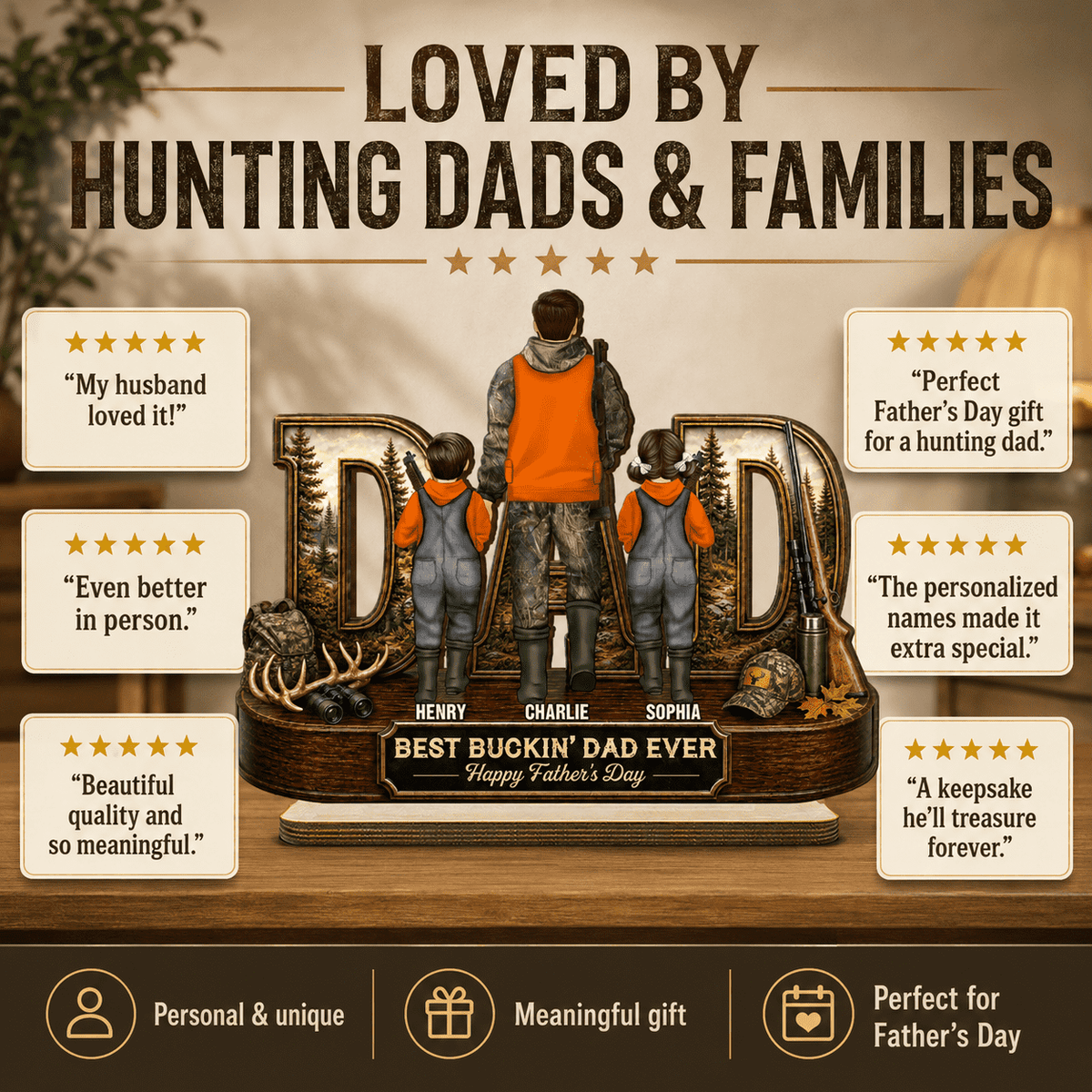 Hunting Dad Best Buckin' Dad Ever - Personalized 2-Layered Wooden Plaque - Unique  Gift For Hunting Dad, Husband