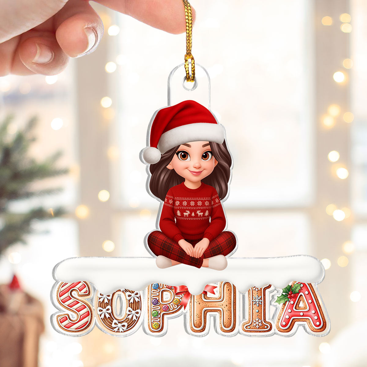 3D Effect Gingerbread Family Member Name - Personalized Acrylic Ornament - Gift For Family