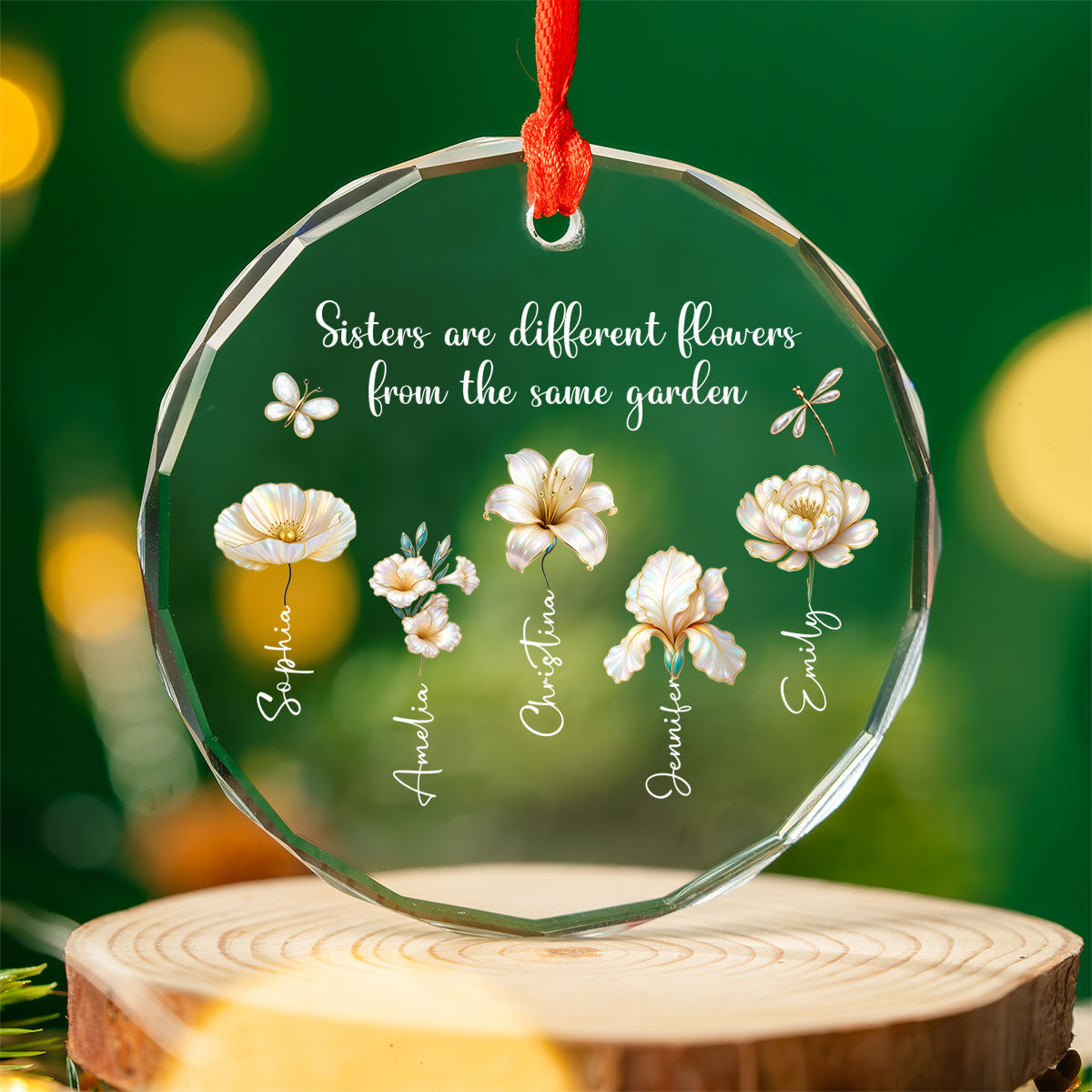 3D Effect Birth Flowers Sisters From The Same Garden - Personalized Glass Ornament - Birthday Christmas Just Because Gift For Sisters, Besties