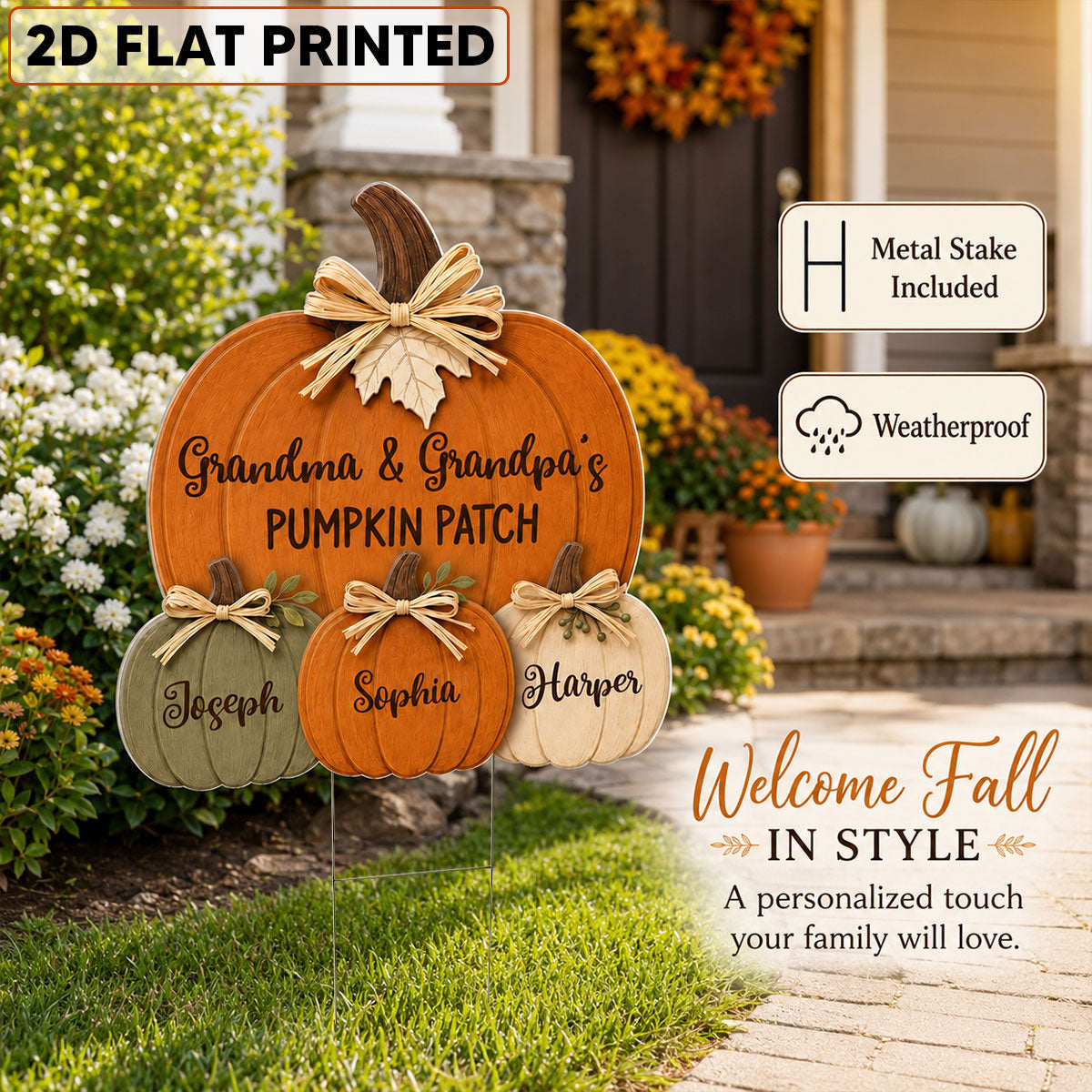 Cozy Rustic Fall Vibe Grandpa Grandma's Pumpkin Patch - Personalized Yard Sign - Fall Decor For Grandparents (Up to 20 Grandkids)