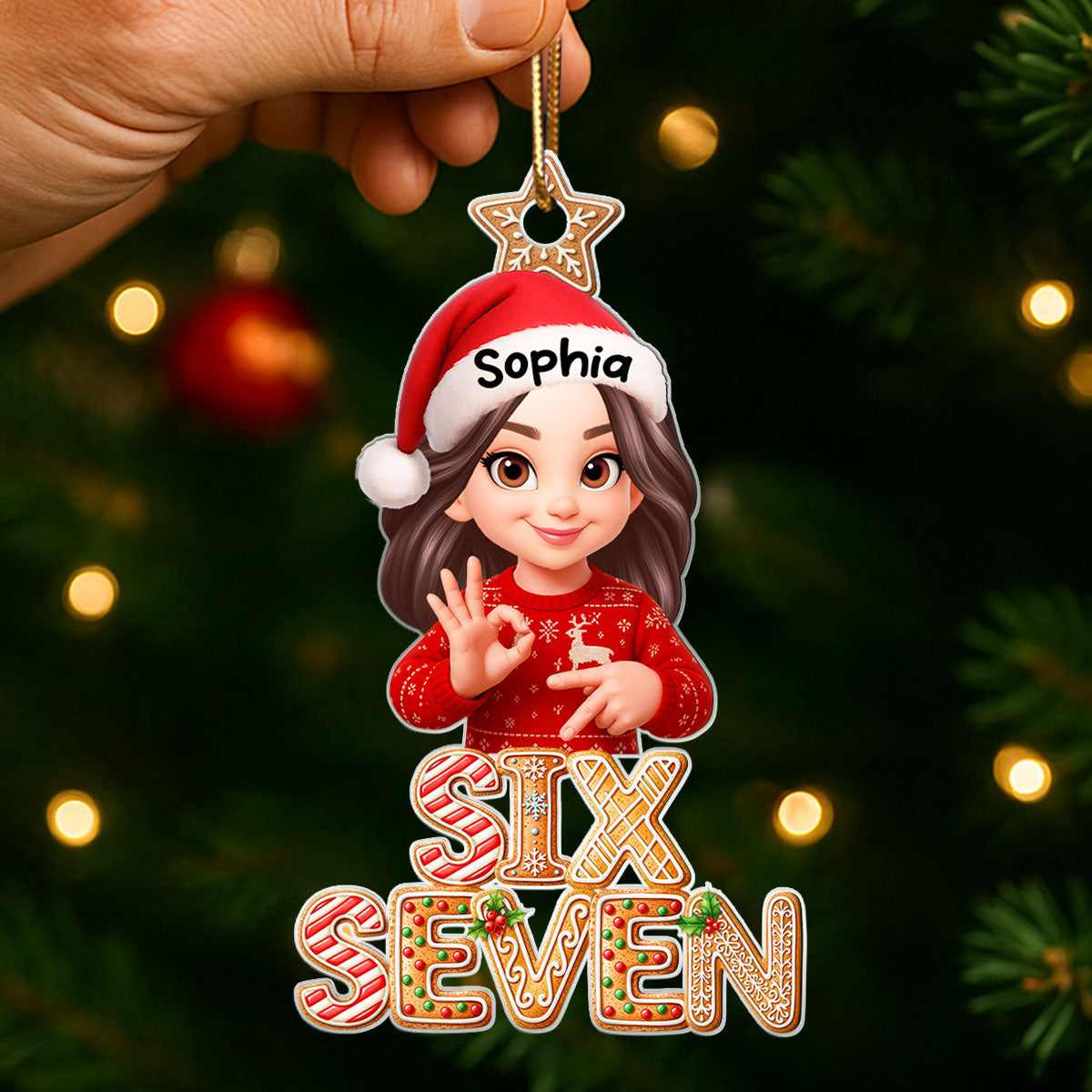 Funny Custom Six Seven 67 Gingerbread Pattern - Personalized Acrylic Ornament - Teen Slang Funny Tree Decor, Funny Teen Grandkid Gift