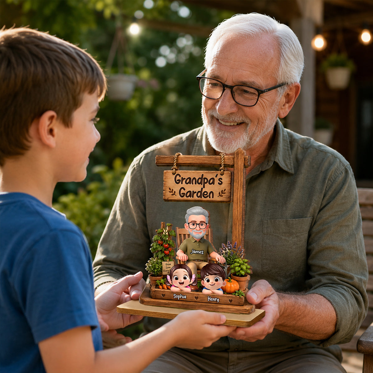 Grandpa's Garden - Personalized 2-Layered Wooden Plaque -  Gift for Dad, Husband