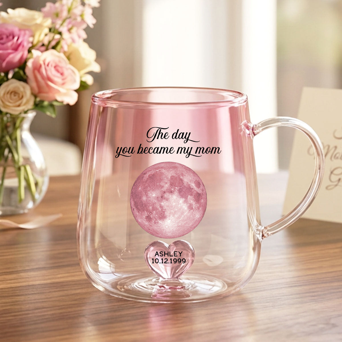 The Day You Became Our Mom Custom Moon Phase by Date - Personalized Glass Mug - Mother's Day Gift for Mom, Wife