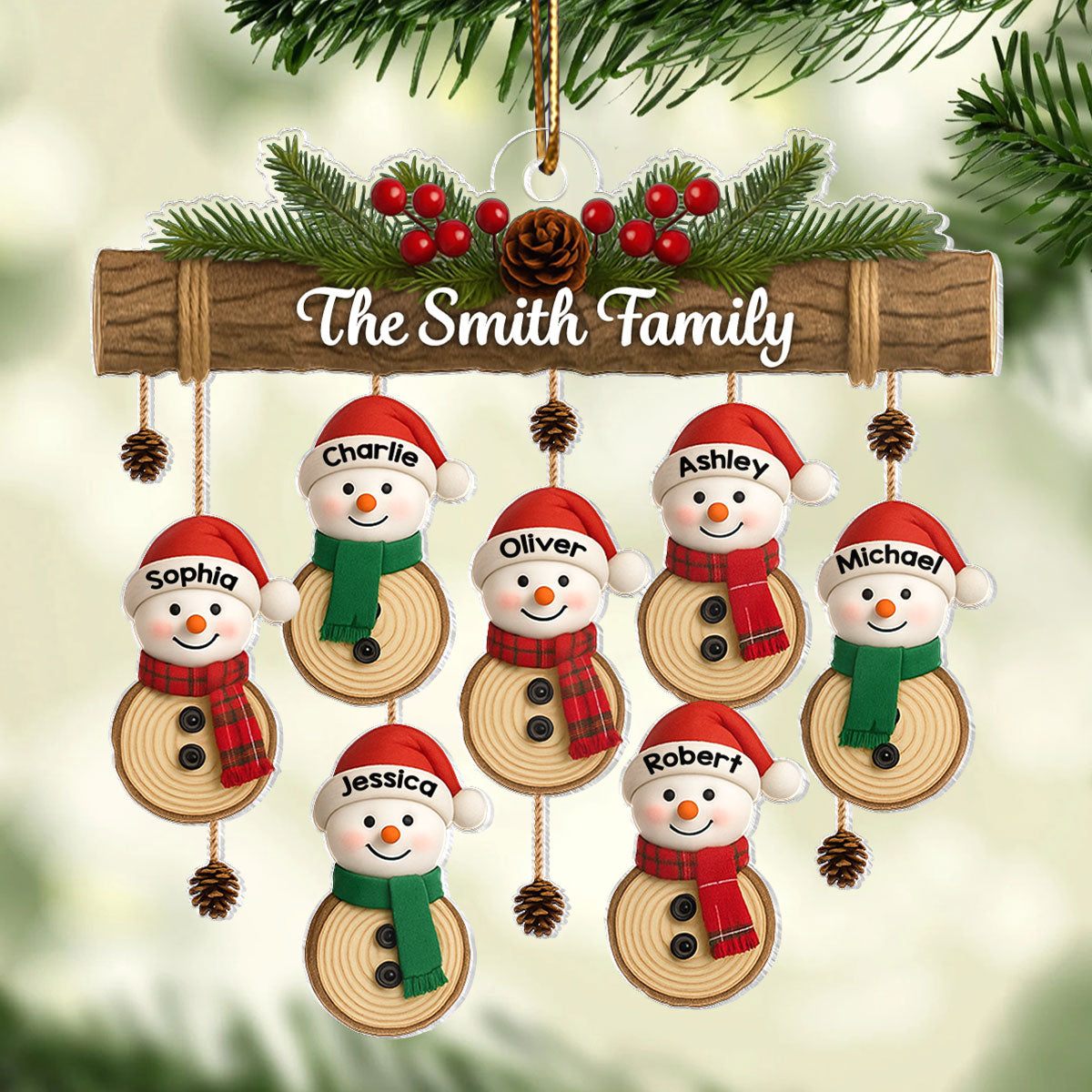Christmas Hanging Snowman Family - Personalized Acrylic Ornament - Christmas Gift for Family