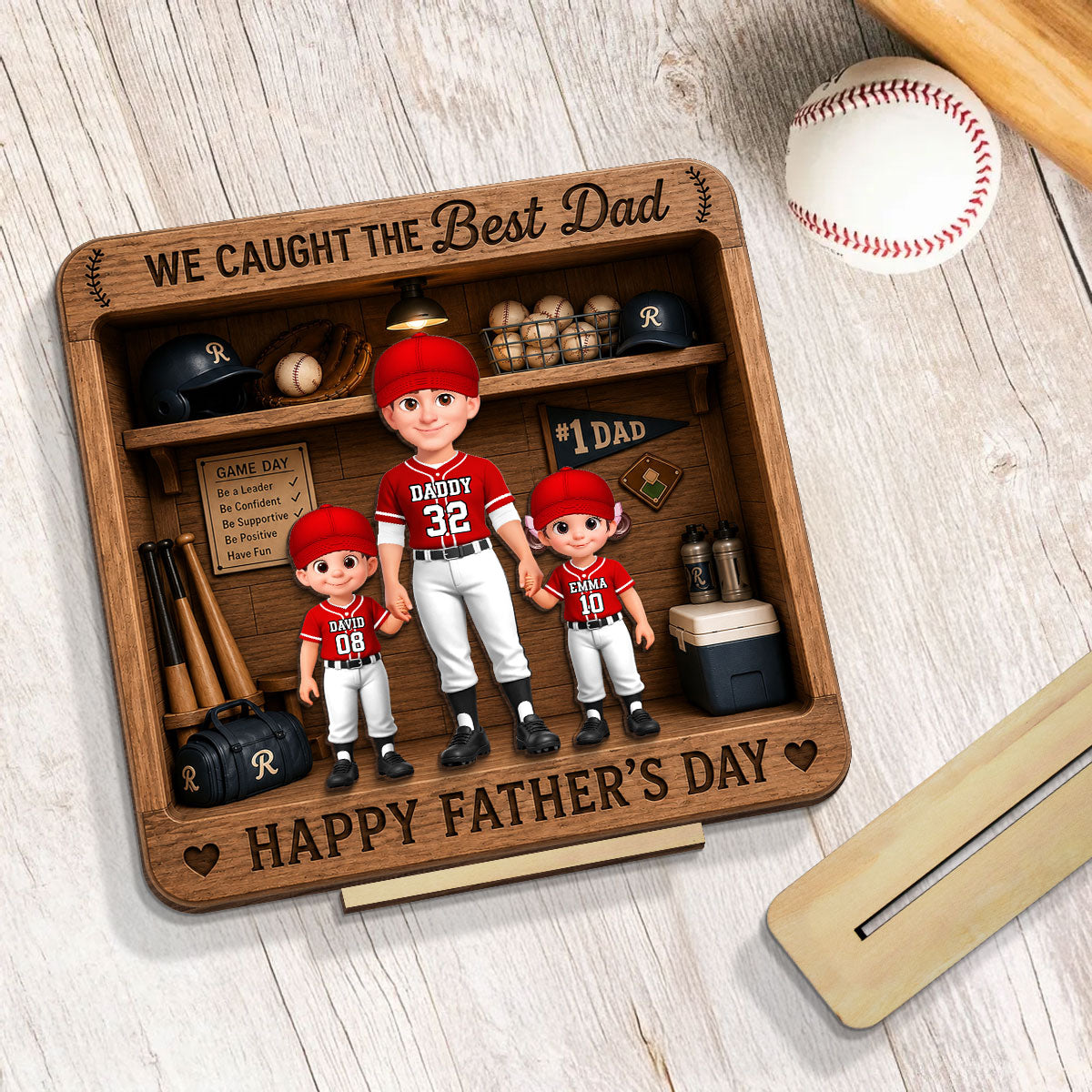 Baseball Dad & Kids Locker Room - Personalized 2-Layered Wooden Plaque -  Gift For Dad, Husband