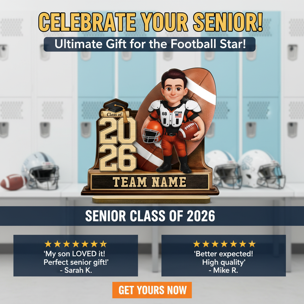 American Football Senior Keepsake 2D Flat - Personalized 2-Layered Wooden Plaque - Graduation Gift For Son, Daughter