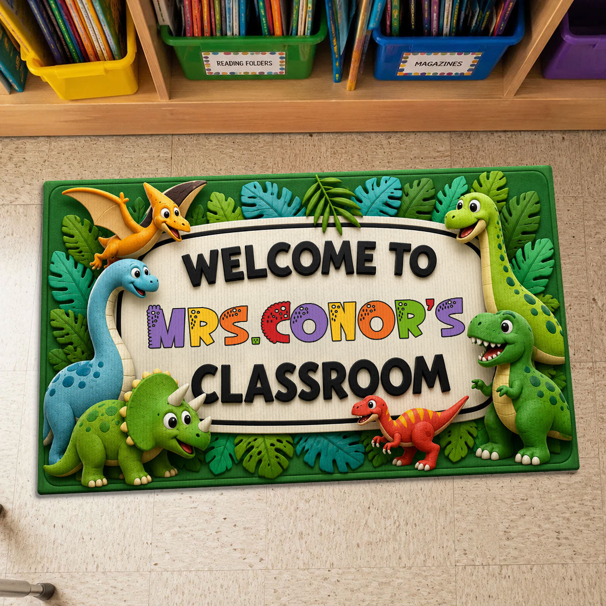 Kids Safari Dinosaur Welcome To Classroom - Personalized Doormat - Back To School Gift For Teachers, Classroom Decors