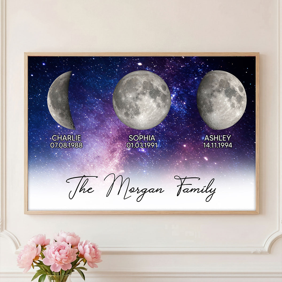 Starry Night Family Love Custom Birth Moon Phase - Personalized Poster - Gift For Mom, Dad