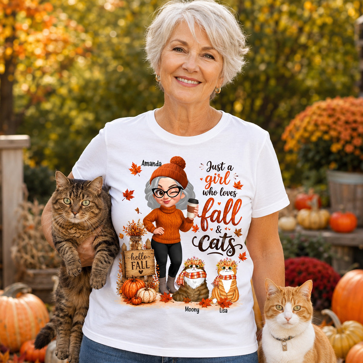 Just a Girl Who Loves Fall & Cats - Personalized Shirt - Cozy Fall Shirt for Cat Moms