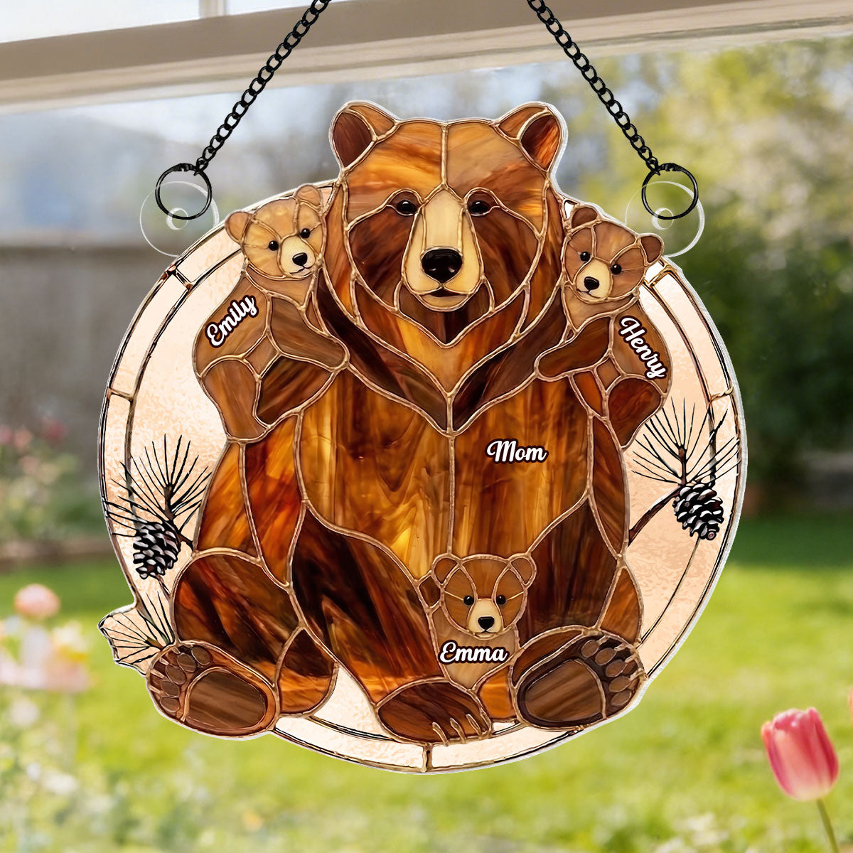 Mama Bear & Kids Custom Name - Personalized Acrylic Suncatcher - Heartfelt Mother's Day Gift For Mom, Wife, Grandma