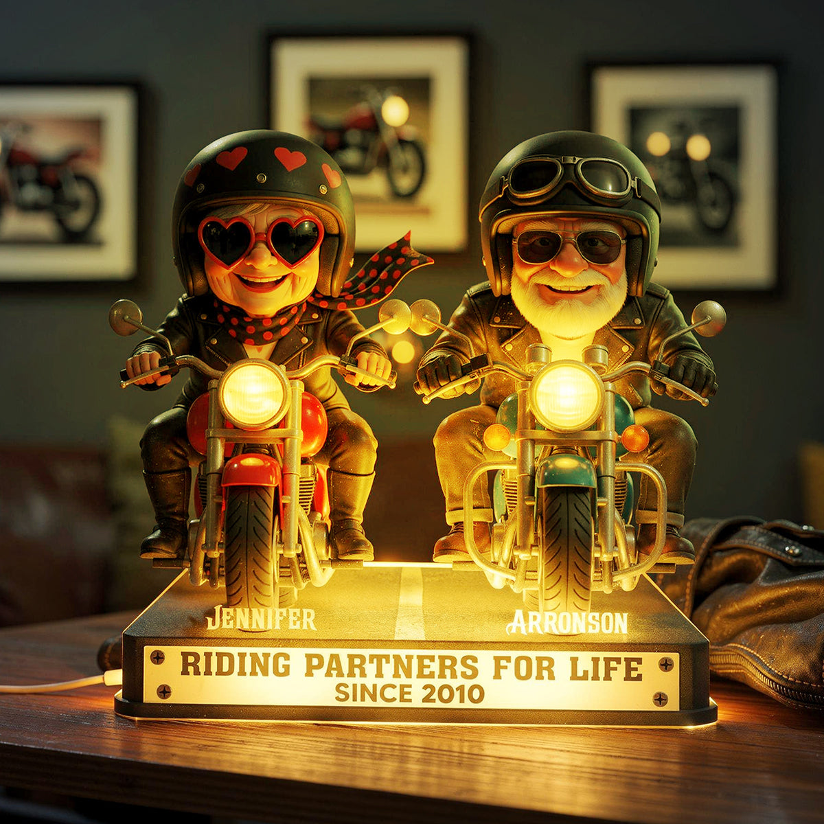 Old Biker Couple Riding Partners for Life - Personalized Light Box - Sentimental Gift for her, for him