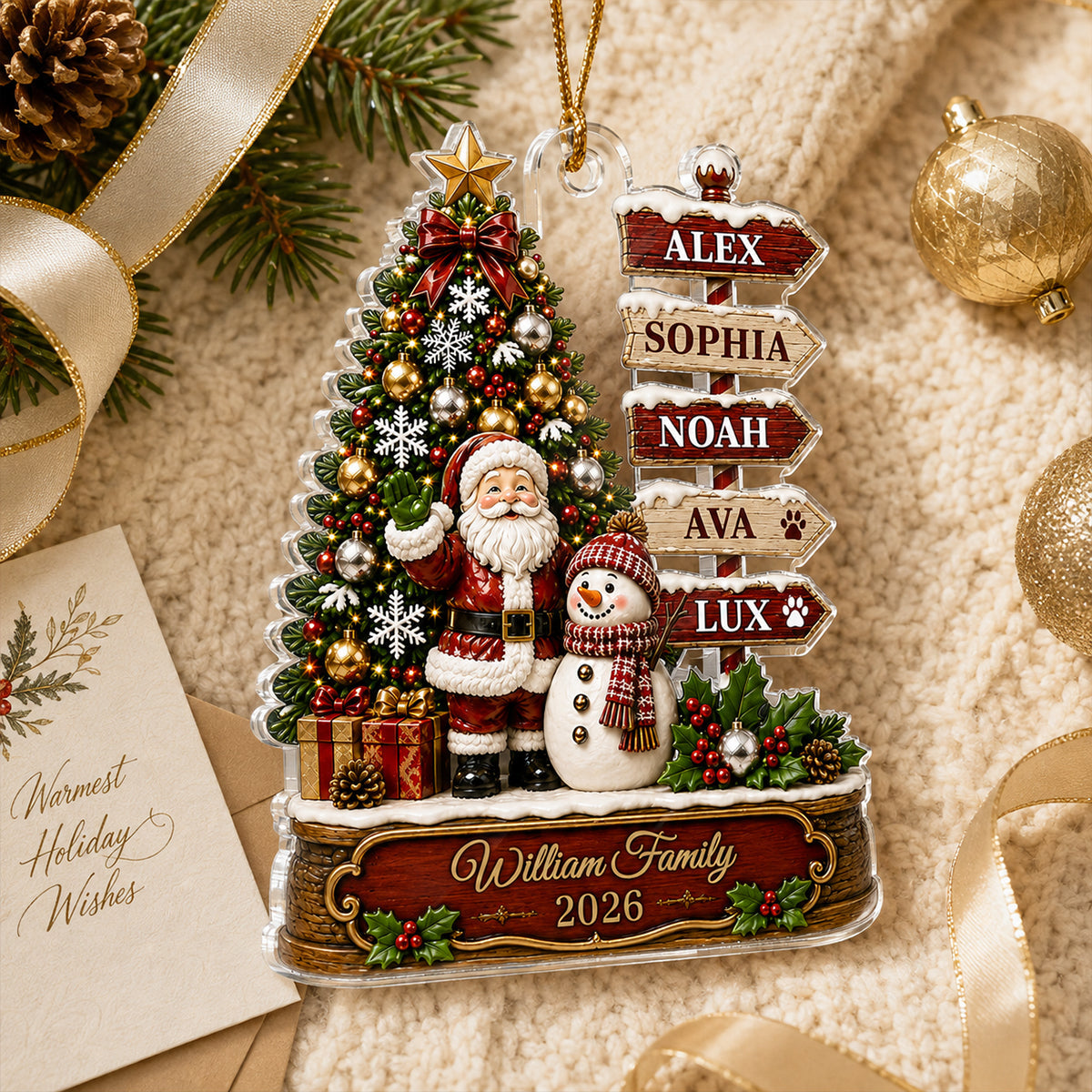 Family Christmas Tree Sign Post - Personalized Acrylic Ornament - Christmas Gift, Gift For Family