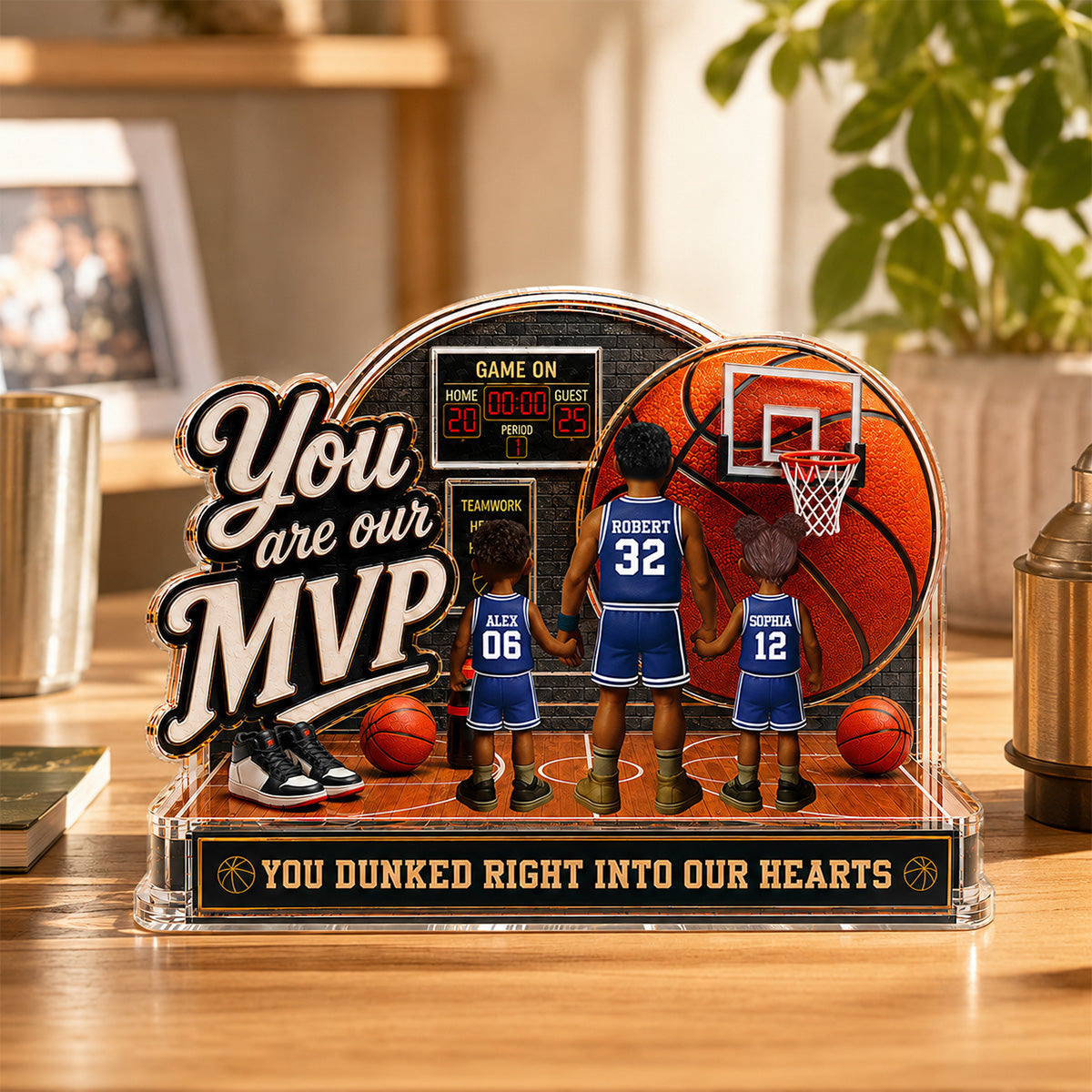You Are Our MVP Standing Basketball Man & Kids 2D Flat - Personalized Acrylic Block Plaque -  Gift For Basketball Dad
