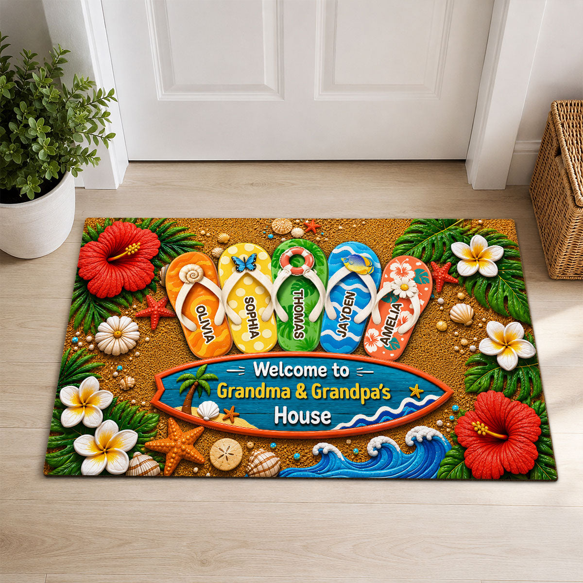 Hello Summer Vibe Welcome To Grandma Grandpa House - Personalized Doormat - Grandparents House Summer Decoration