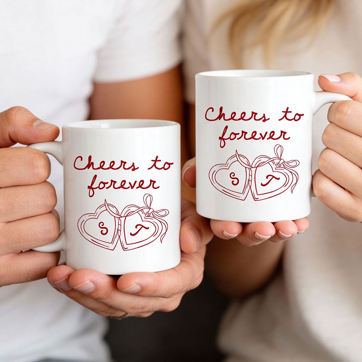 Cheers To Forever Couple Custom Heart Locket - Personalized Mug - Gift For Her, Gift For Him