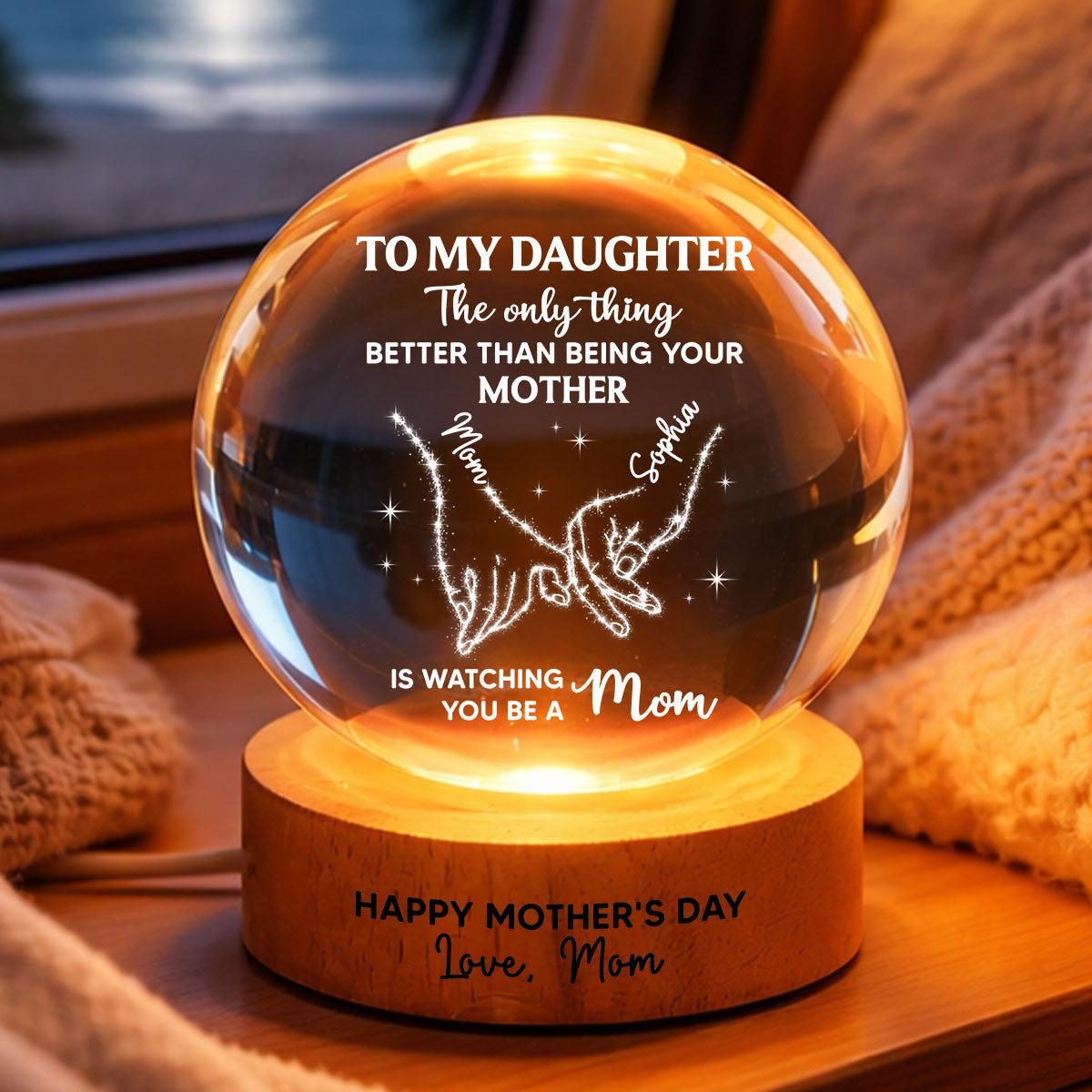 To My Daughter The Only Thing - Personalized Crystal Ball LED Night Light - Mother's Day Gift For Daughter