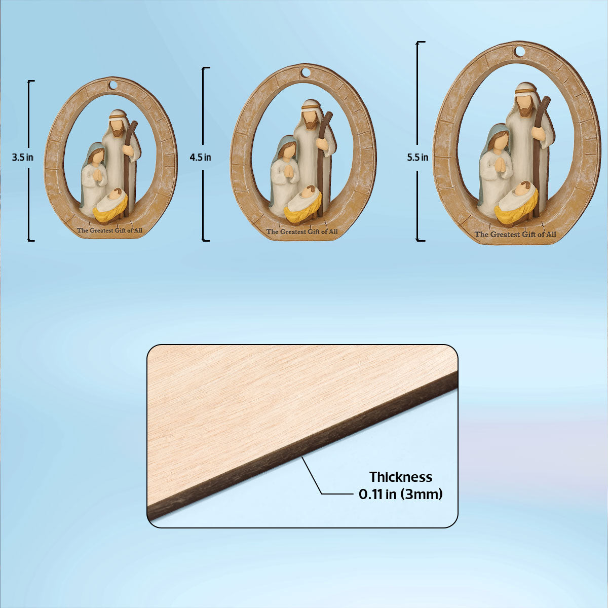 3D Effect Holy Family Nativity Scene The Greatest Gift of All Religious Keepsake - Wooden Ornament