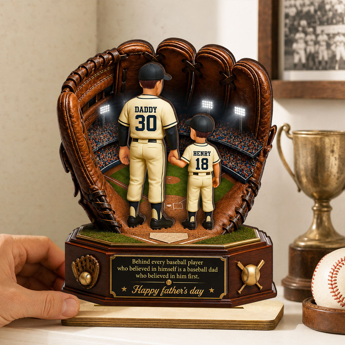 Behind Every Baseball Softball Player is a Dad - Personalized 2-Layered Wooden Plaque -  Gift for Dad, Husband