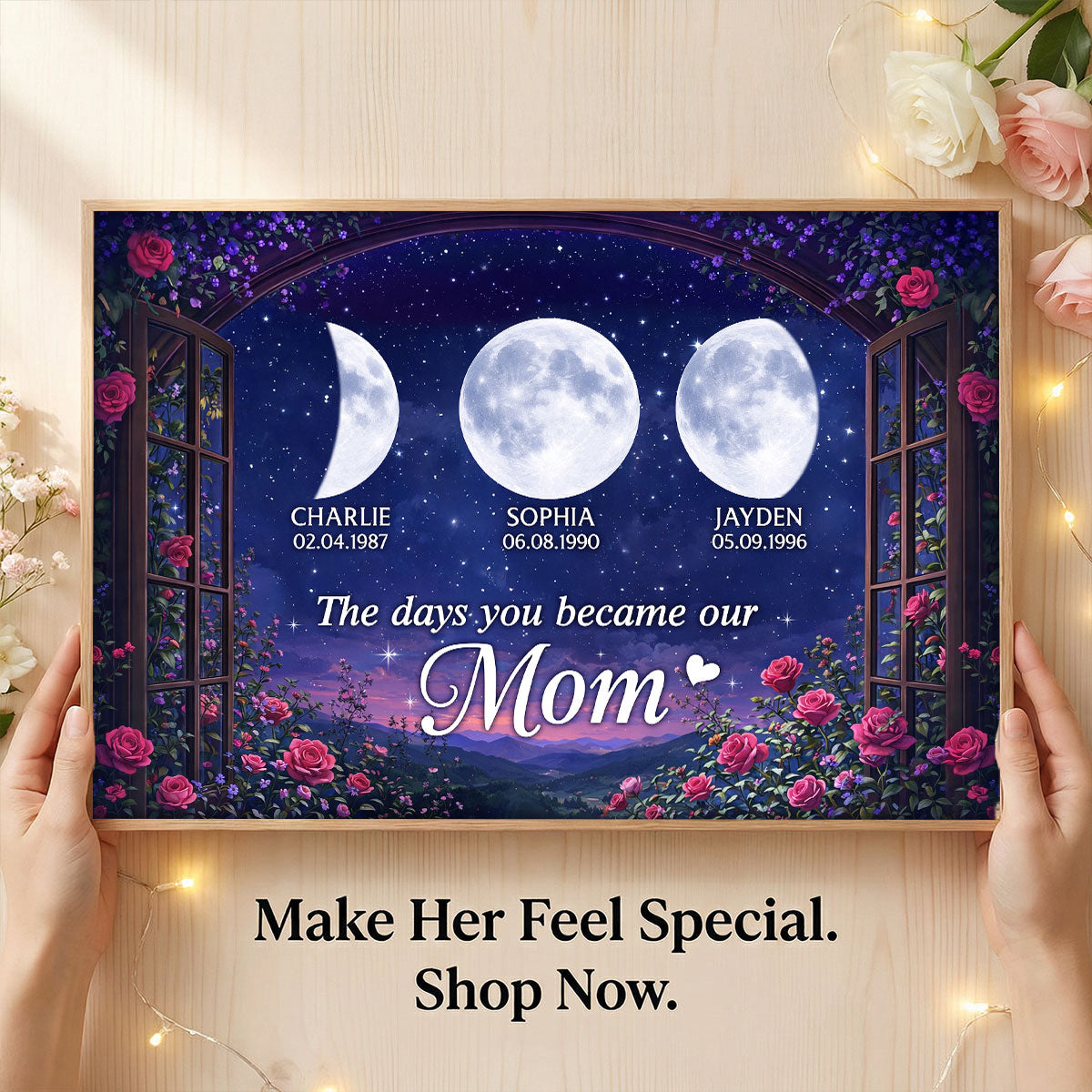 From The Window The Day You Became Mom Grandma Custom Birth Moon Phase - Personalized Poster - Mother's Day Gift For Mom, Grandma