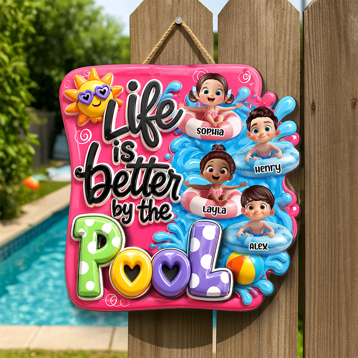 Life Is Better By The Pool Kids - Personalized Wood Sign - Gift For Grandparents, Summer Decoration