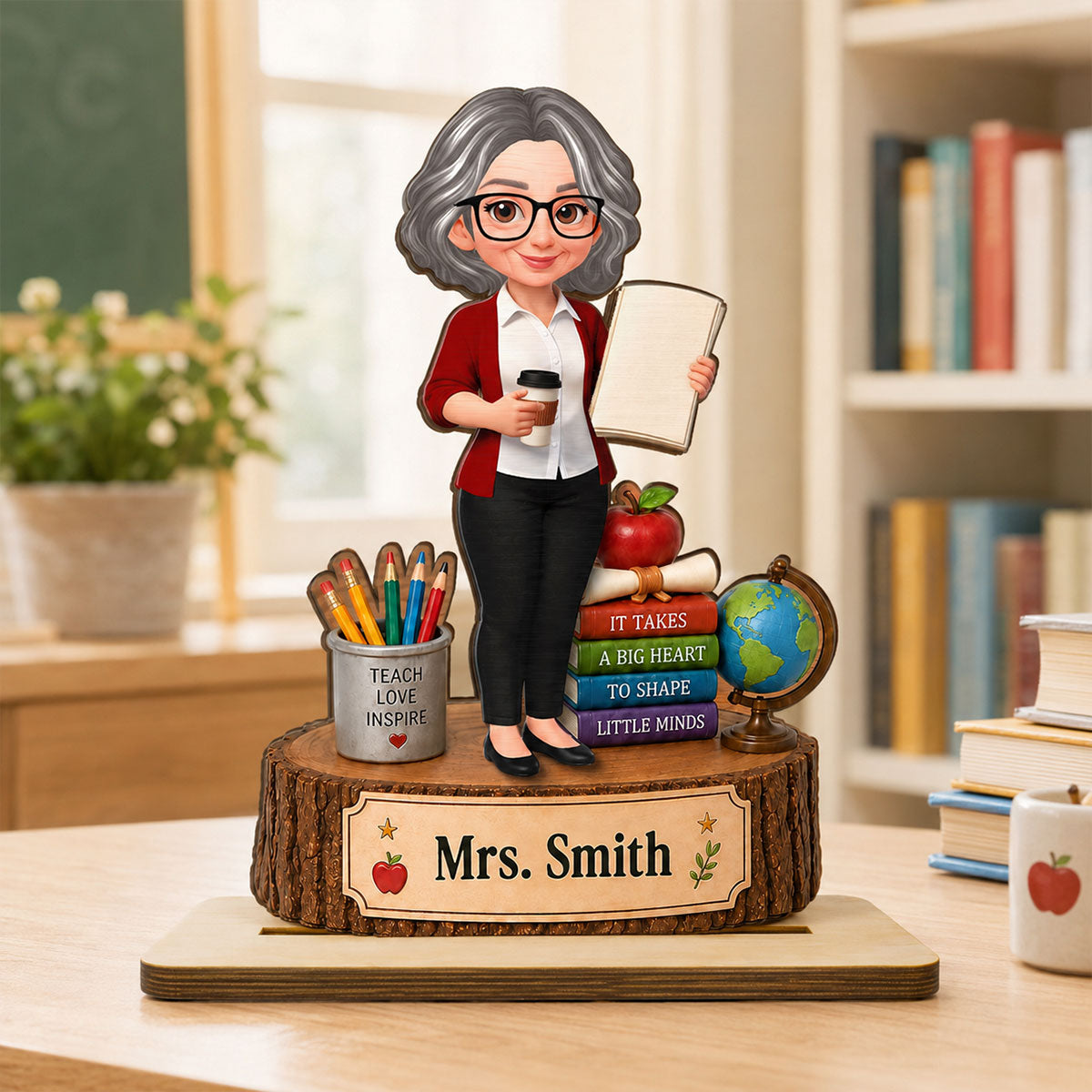Teacher Things It Takes A Big Heart To Shape Little Minds - Personalized 2-Layered Wooden Plaque - Back To School Gift For Teacher, Classroom Decor