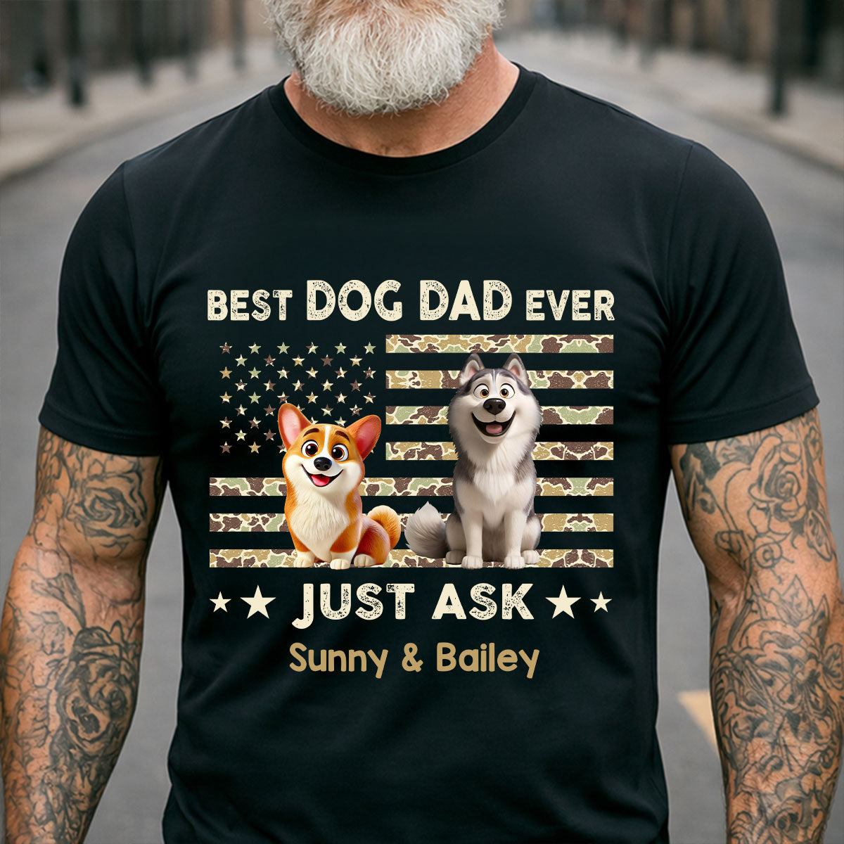 Best Dog Dad Ever Trendy Camouflage Pattern - Personalized Shirt - Father's Day Gift For Dog Dad, Dog Lovers