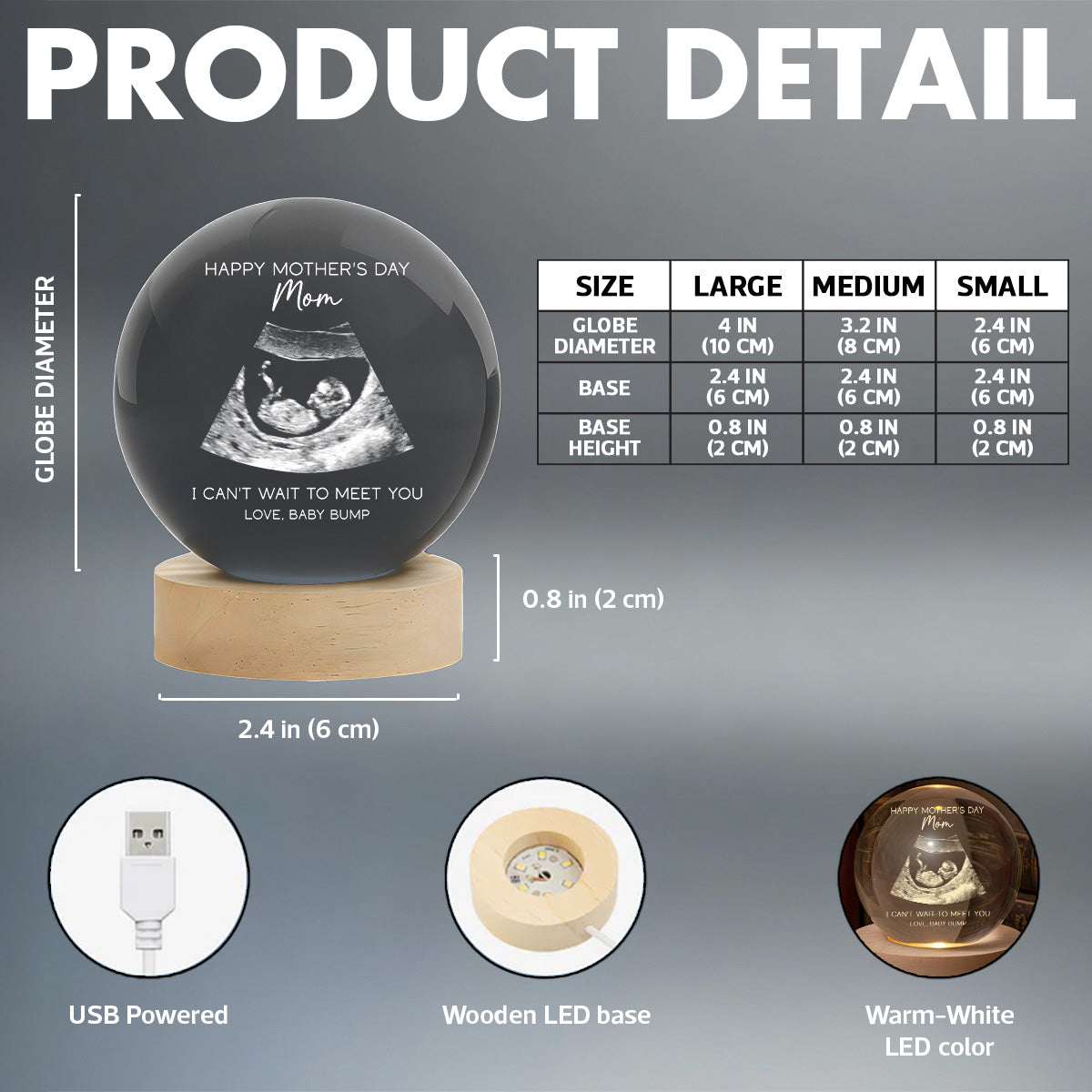 Happy Mother's Day From The Bump Custom Photo - Personalized Crystal Ball LED Night Light - First Mother's Day Gift For Pregnancy Mom