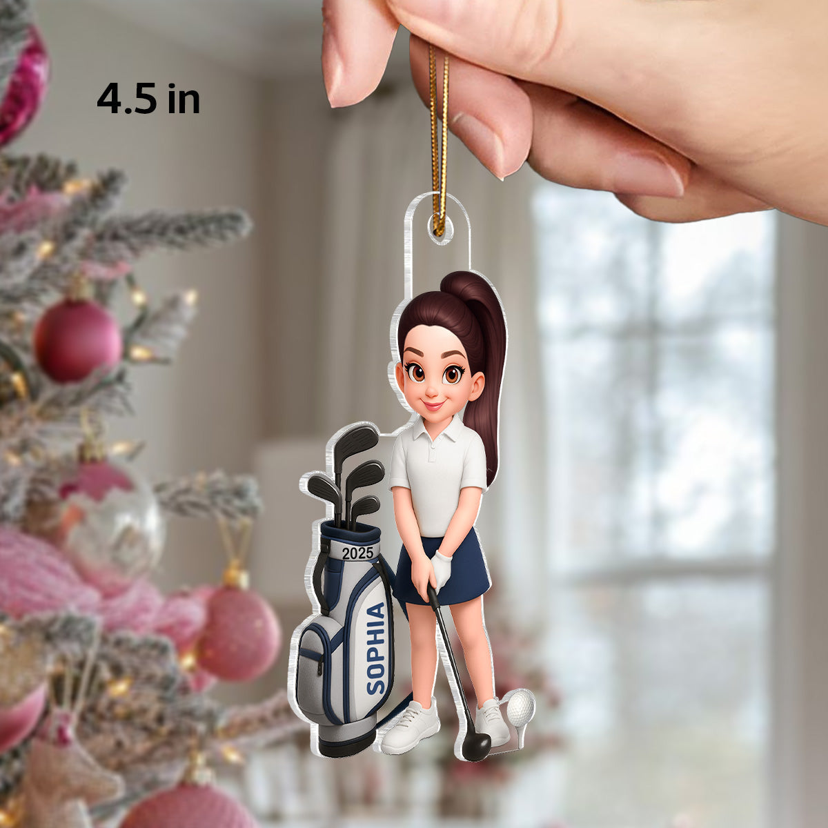 3D Effect Christmas Golf Man Woman - Personalized Acrylic Ornament - Gift For Golfers