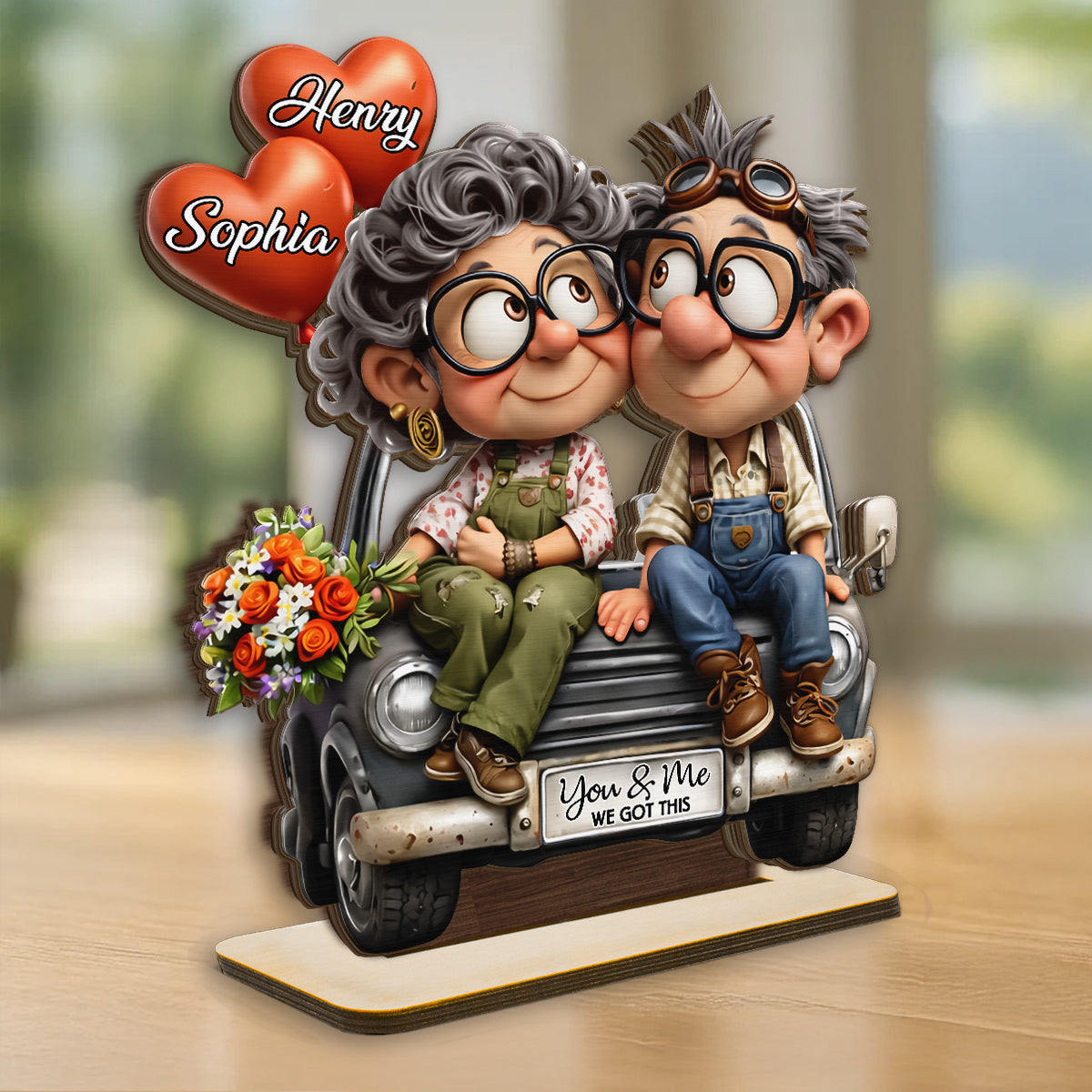 Funny Old Couple Vintage Truck - Personalized 2-Layered Wooden Plaque - Anniversary, Valentine's Day Gift, Gift For Him, Gift For Her