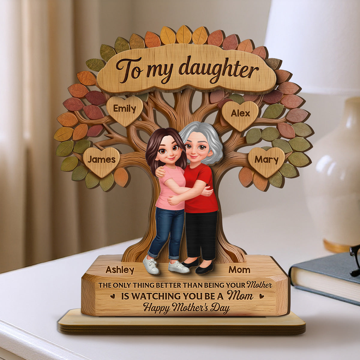 To My Daughter From Mom Happy Mother's Day Tree Of Life Custom Kids Names - Personalized 2-Layered Wooden Plaque - Mother's Day Gift For Daughter