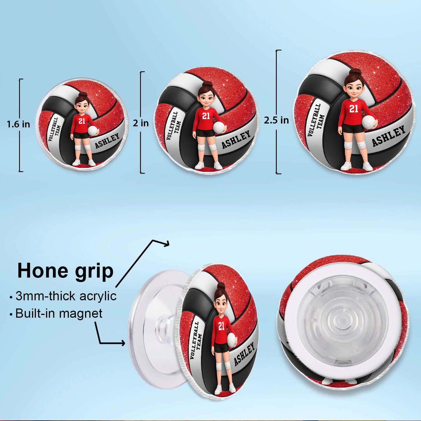 Volleyball Boy & Girl 3D Effect - Personalized Acrylic Magnetic Phone Grip - Gift for Teen Girl, Teen Boy, Girlfriend
