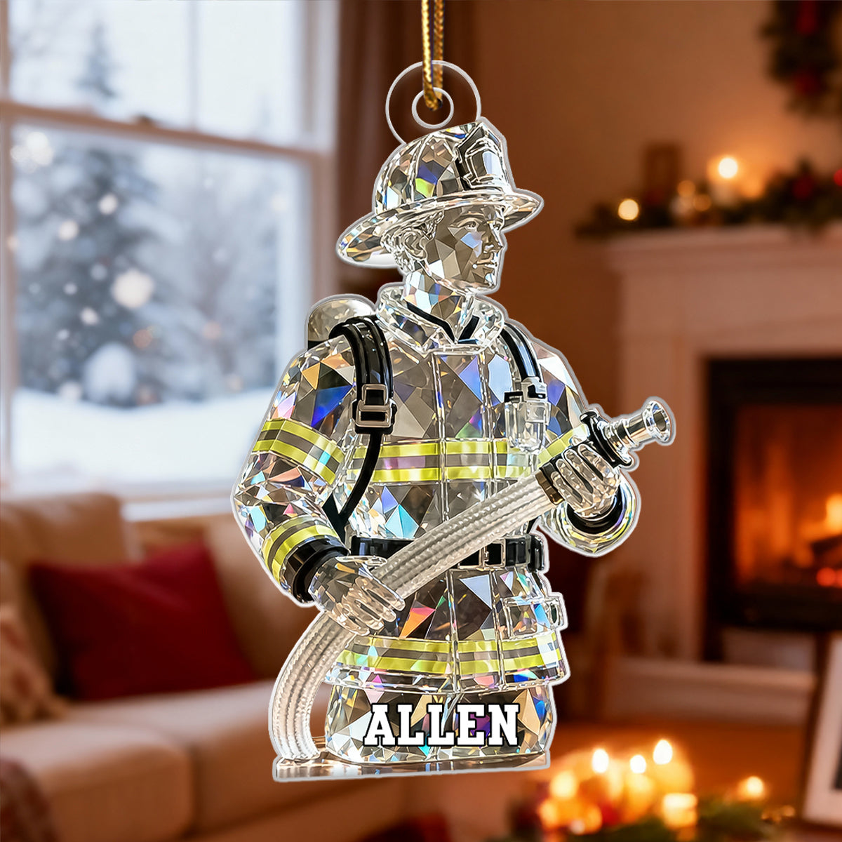 3D Effect Firefighter Pattern Crystal - Personalized Acrylic Ornament - Christmas Gift For Firefighter