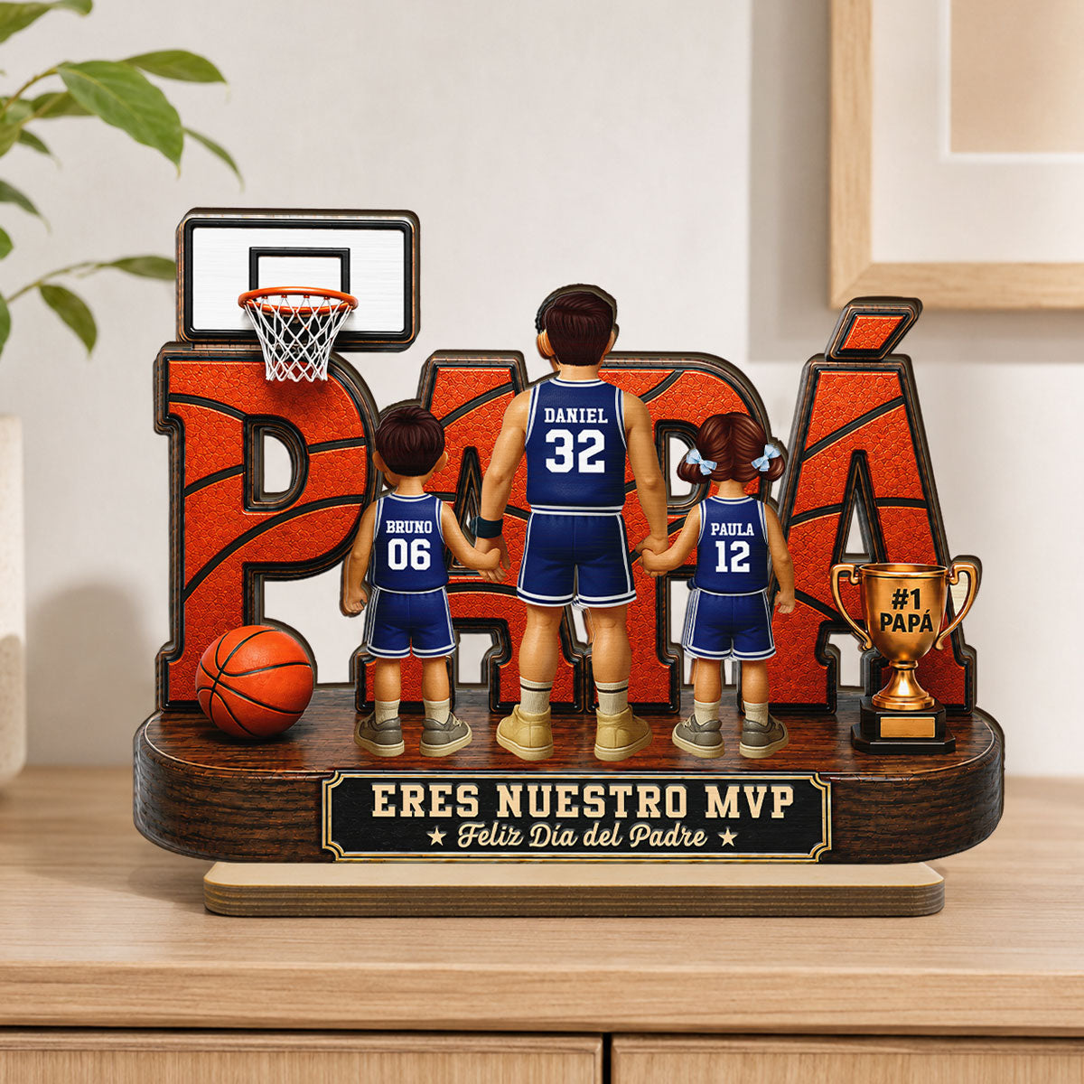 Leyenda Papá Basquetbolista, Tú Eres Nuestro MVP - Placa de Madera Personalizada de 2 Capas - Regalo del Día del Padre para Papá