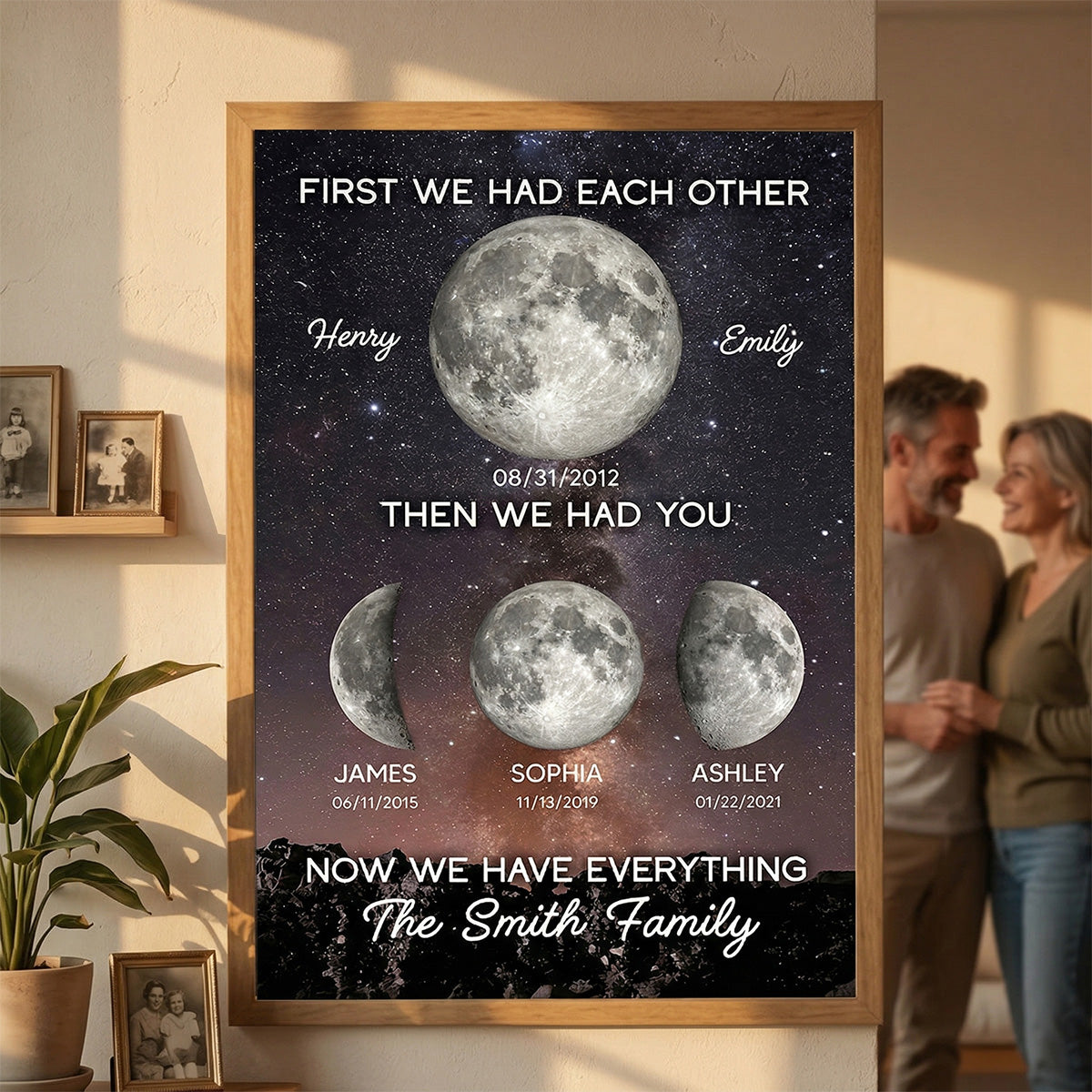 Family Forever Love We Have Everything Custom Birth Moon Phase - Personalized Poster - Gift For Mom, Dad