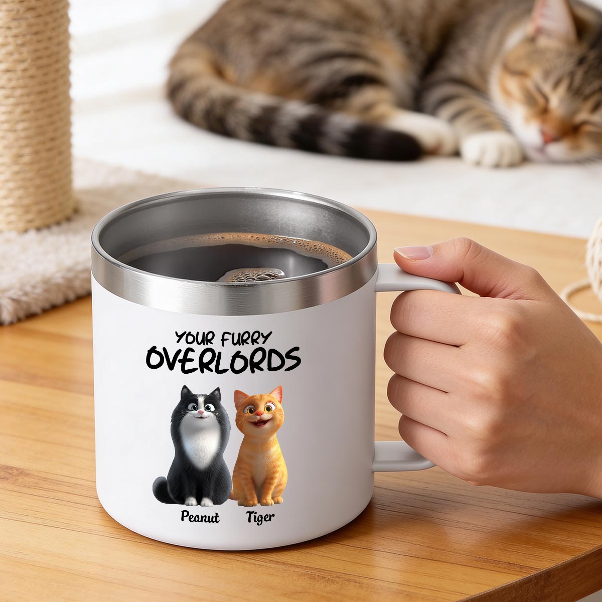 Best Fcking Cat Mom Ever Cartoon Cats - Personalized Stainless Steel Tumbler with Handle - Mother's Day Gift For Cat Lovers