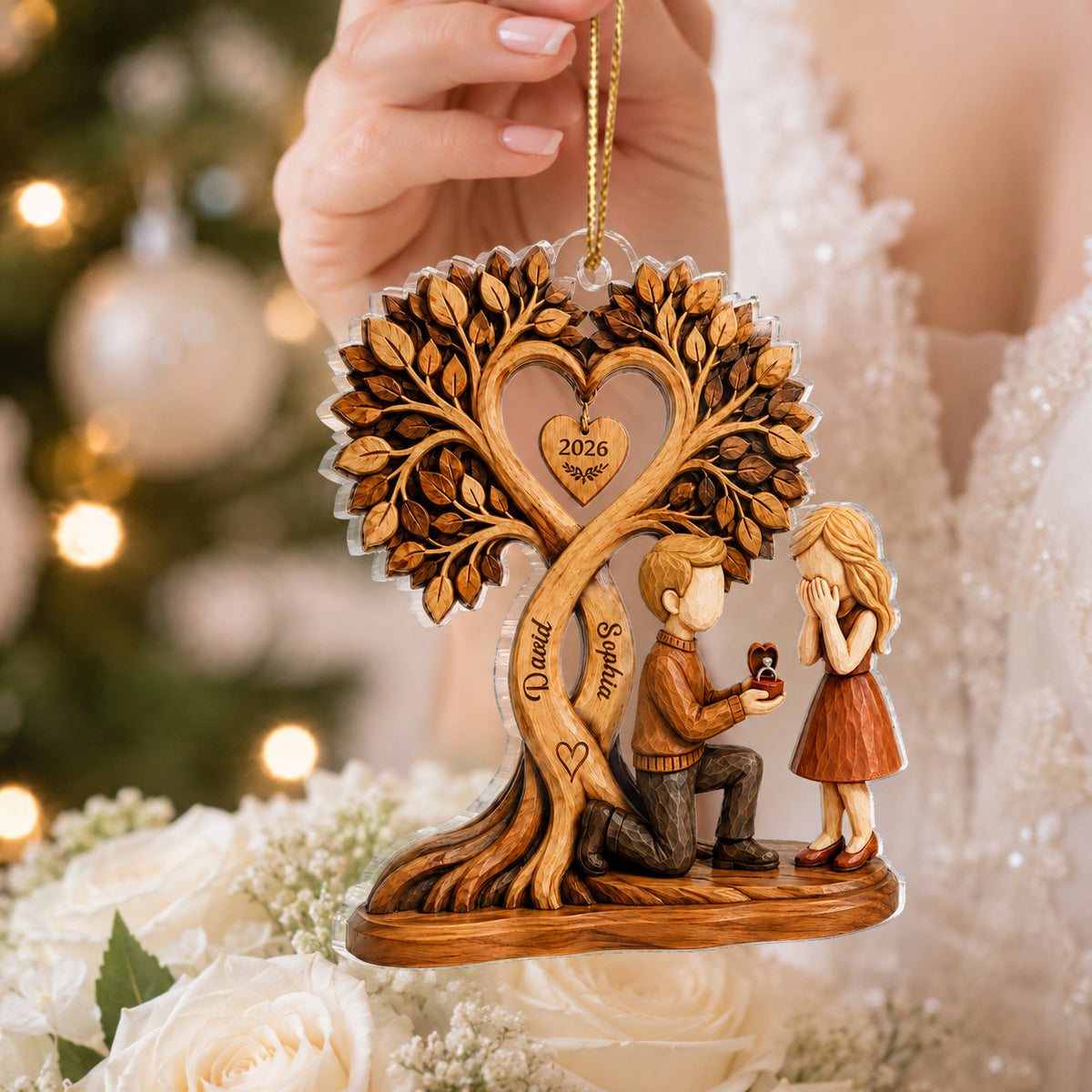Couple Kissing Under Heart Tree - Personalized Acrylic Ornament - Heartfelt Anniversary Gift for Him, for Her