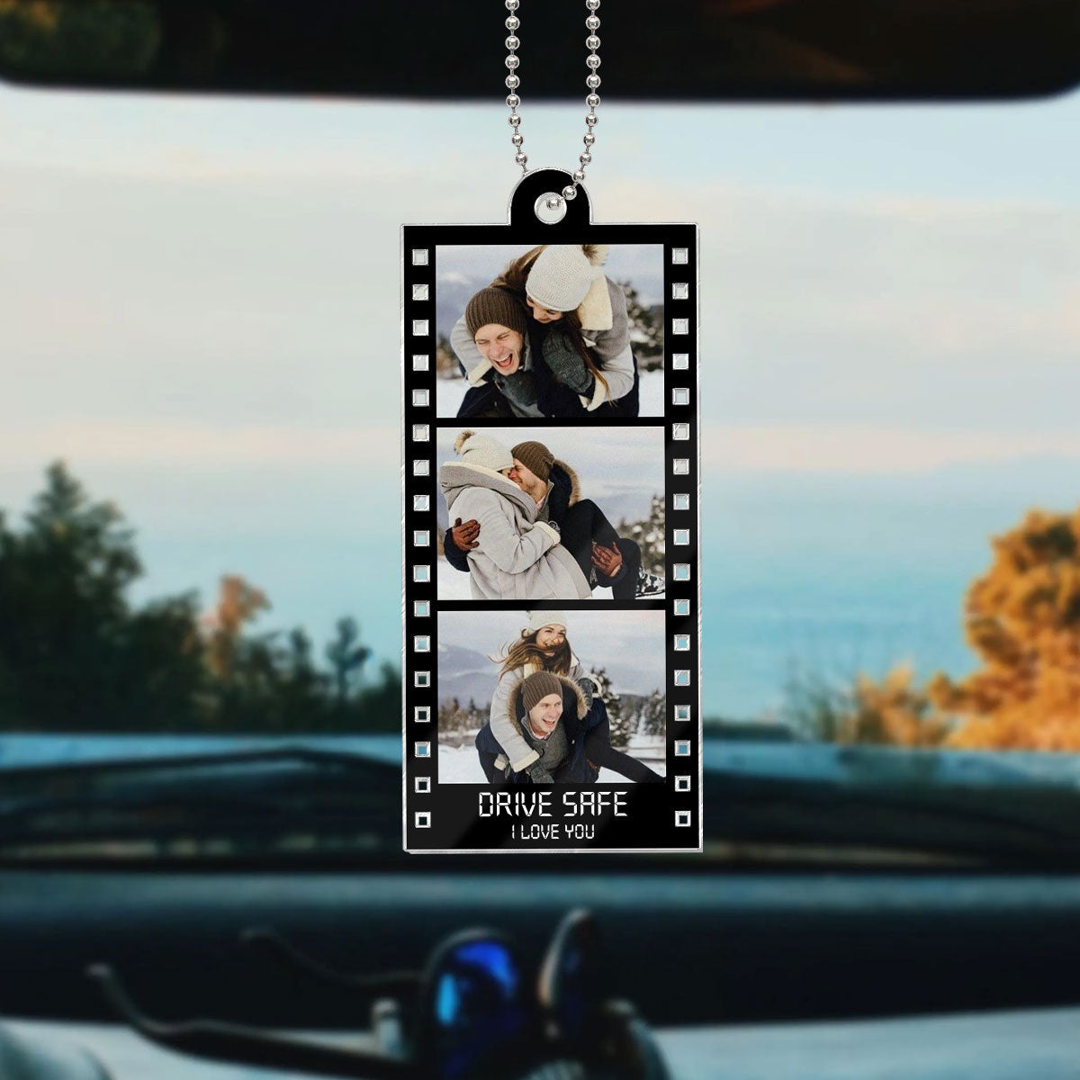 Drive Safe Couple Custom Photo Film Strip Style - Personalized Acrylic Car Ornament - Gift For Him, Gift For Her