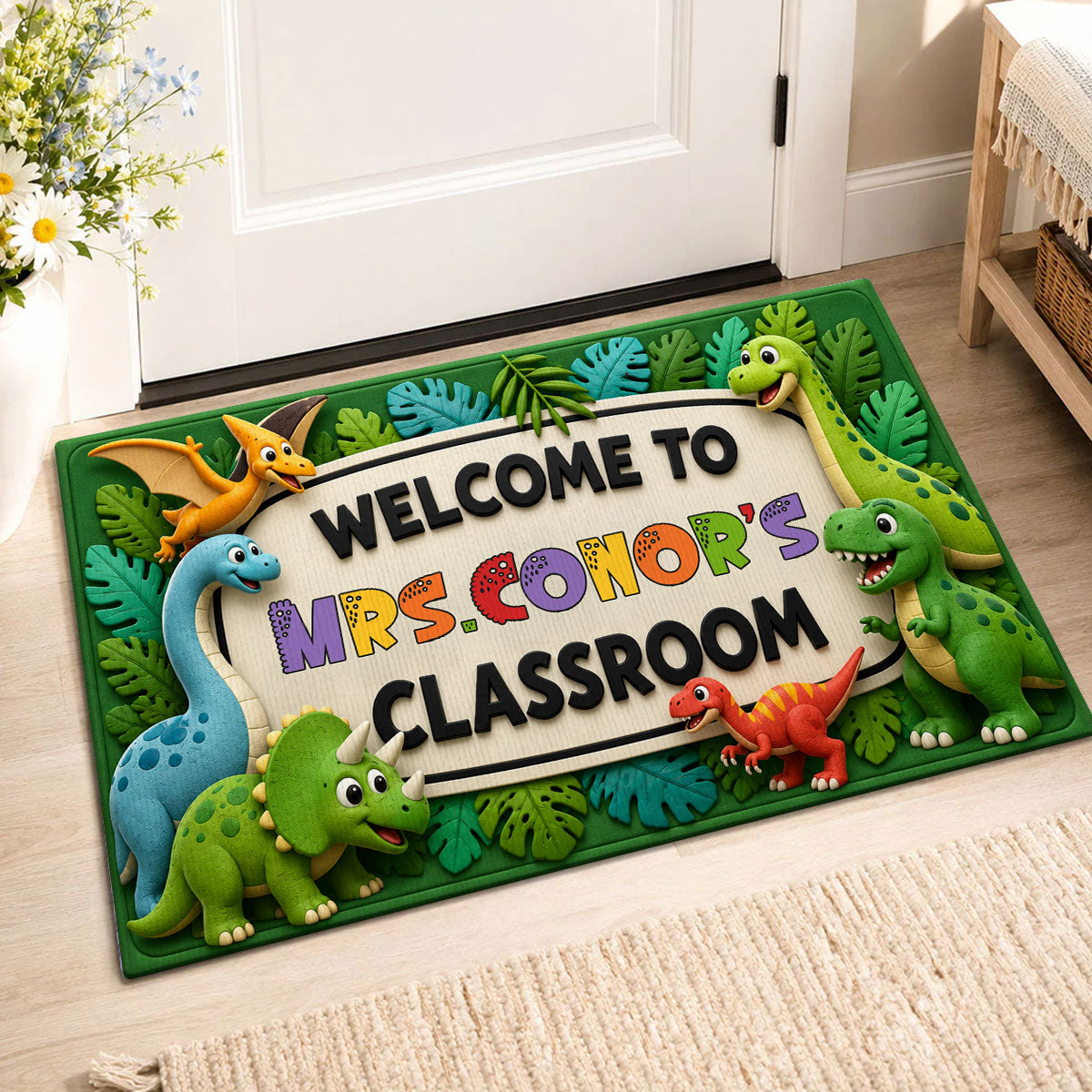 Kids Safari Dinosaur Welcome To Classroom - Personalized Doormat - Back To School Gift For Teachers, Classroom Decors