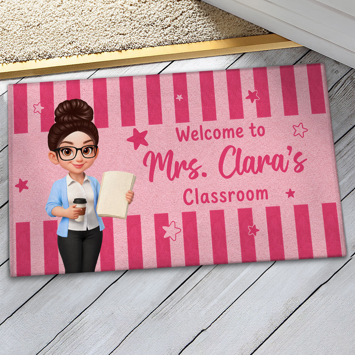 Welcome To Teacher Classroom Striped Color - Personalized Doormat - Back To School Gift For Teacher