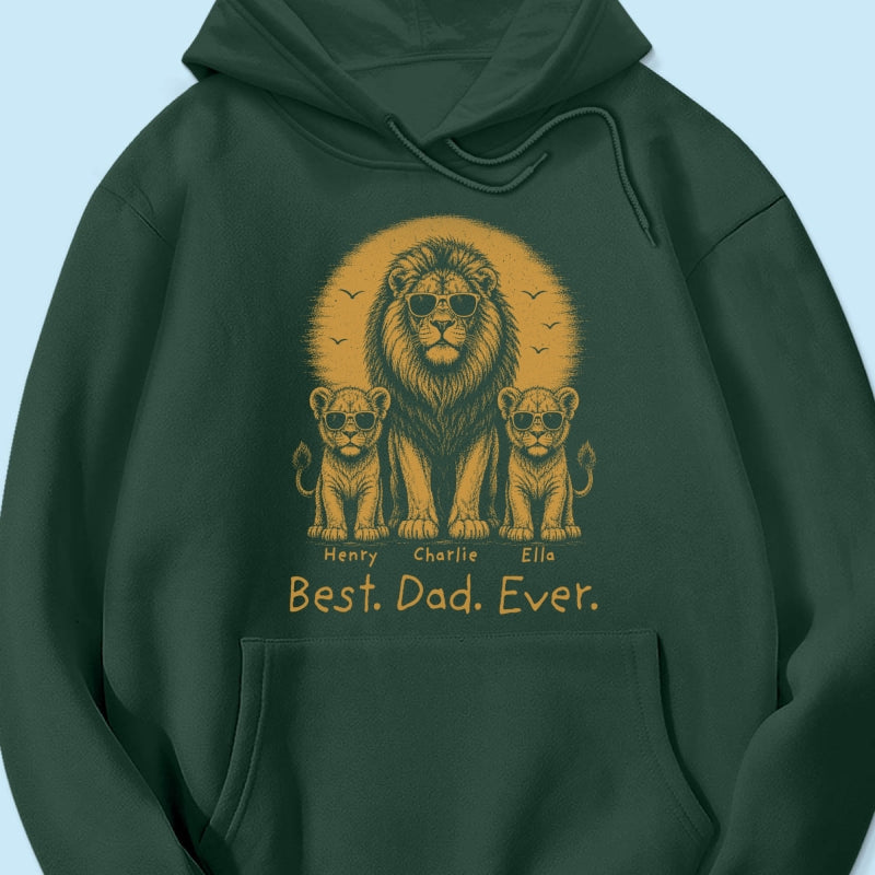 Retro Vintage Lion Dad And Kids Daddy Protector - Personalized Shirt - Cool Father's Day Gift For Dad, Husband