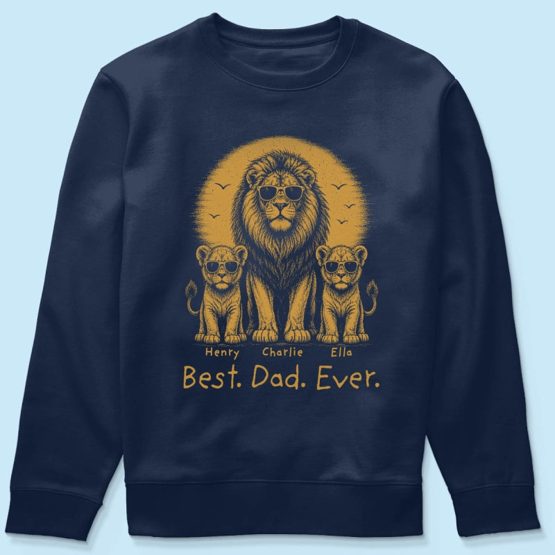 Retro Vintage Lion Dad And Kids Daddy Protector - Personalized Shirt - Cool Father's Day Gift For Dad, Husband