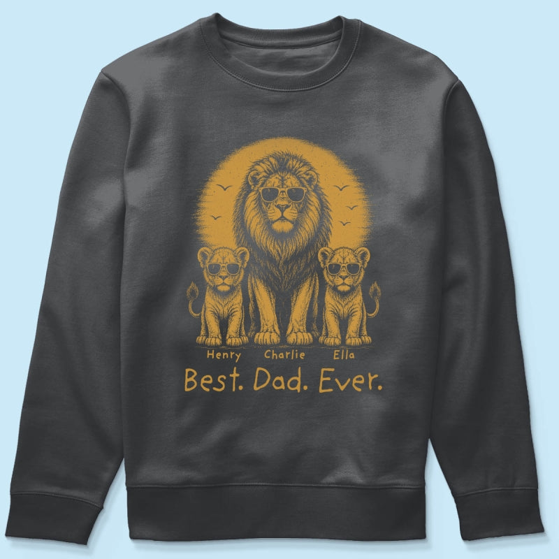 Retro Vintage Lion Dad And Kids Daddy Protector - Personalized Shirt - Cool Father's Day Gift For Dad, Husband