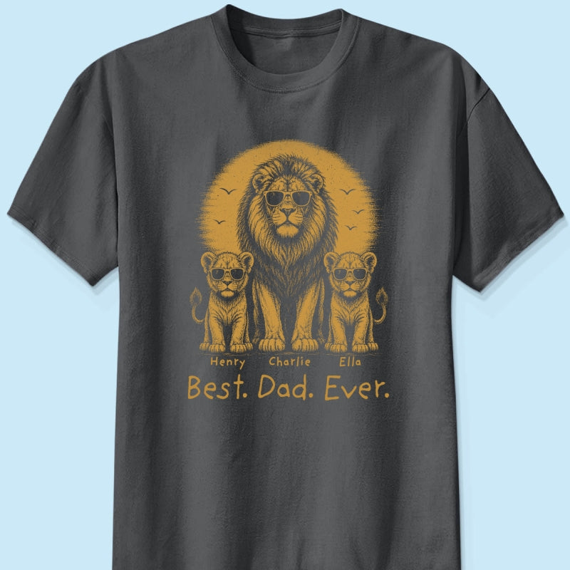 Retro Vintage Lion Dad And Kids Daddy Protector - Personalized Shirt - Cool Father's Day Gift For Dad, Husband