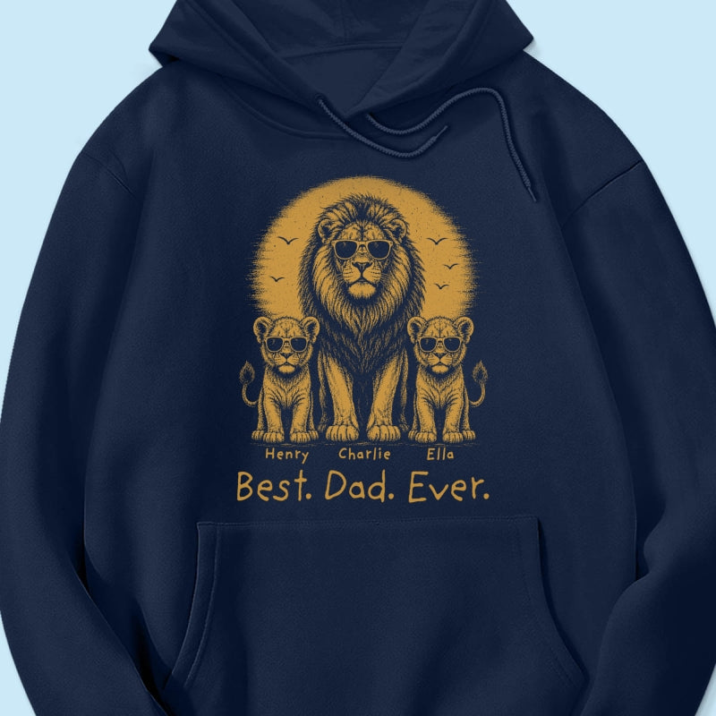 Retro Vintage Lion Dad And Kids Daddy Protector - Personalized Shirt - Cool Father's Day Gift For Dad, Husband